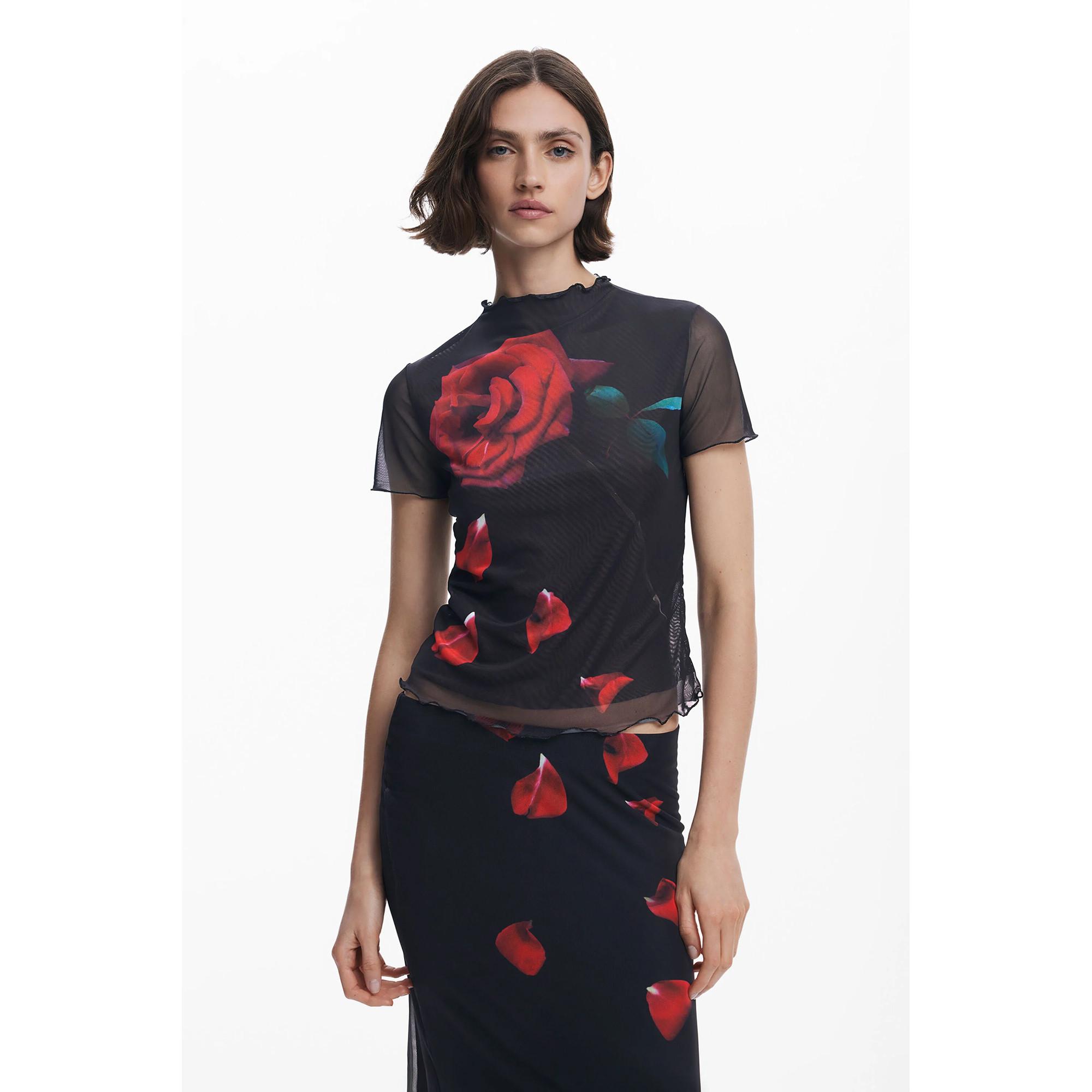 Desigual Rosen Print Kurzarm T-Shirt