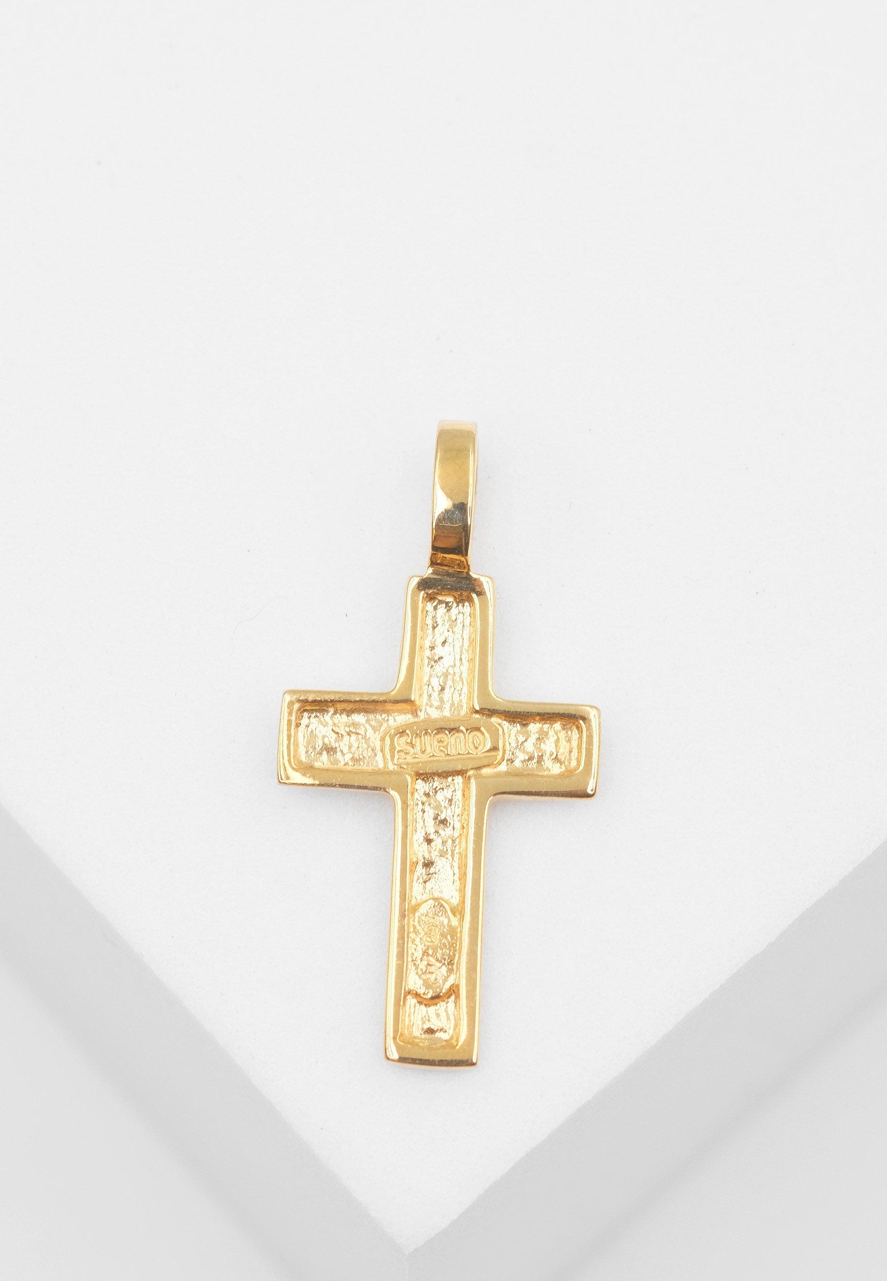 MUAU Schmuck Anhänger Kreuz Gelbgold 750/18K strukturiert, 23x12mm