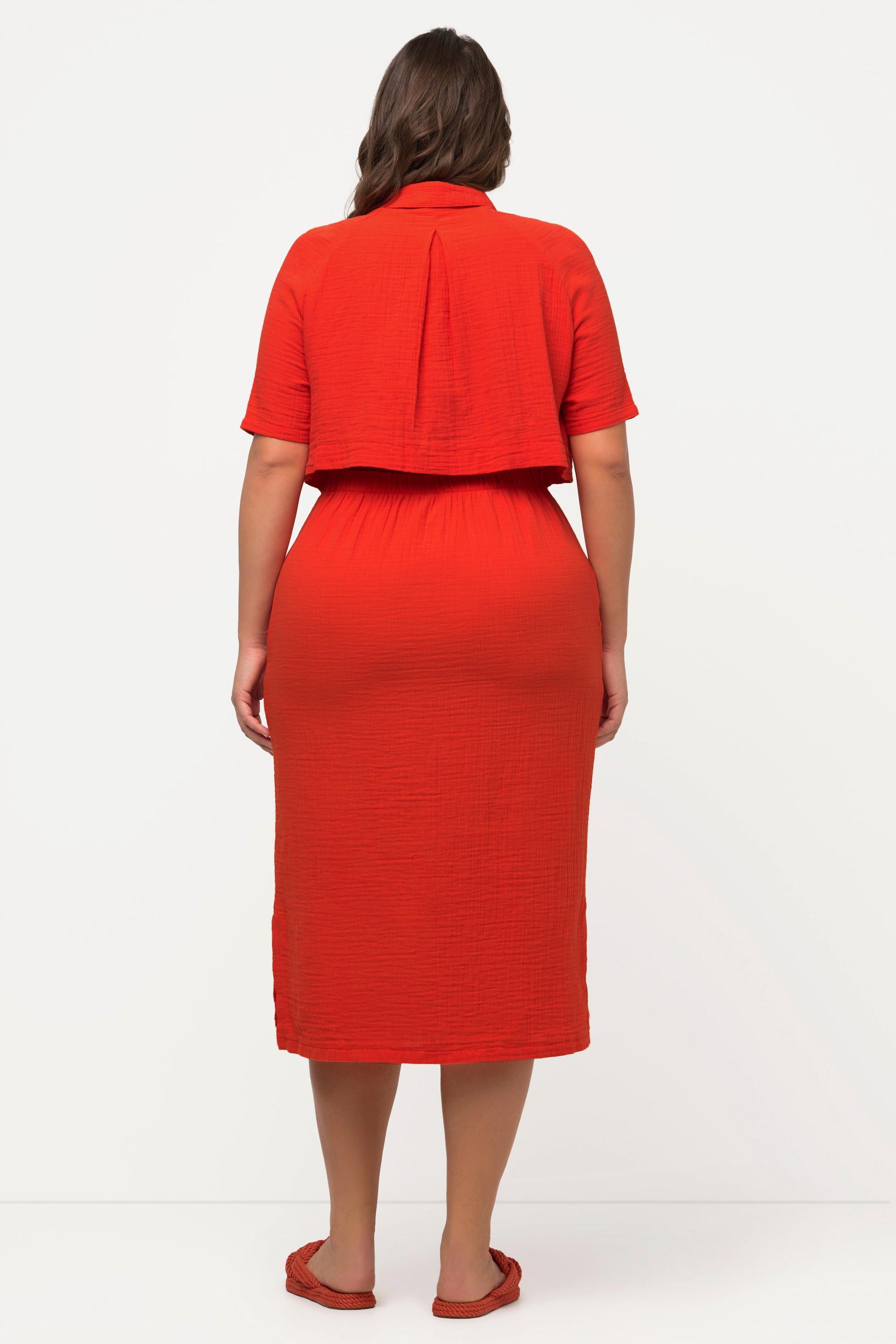 Ulla Popken Midikleid Hemdkragen Halbarm Musselin