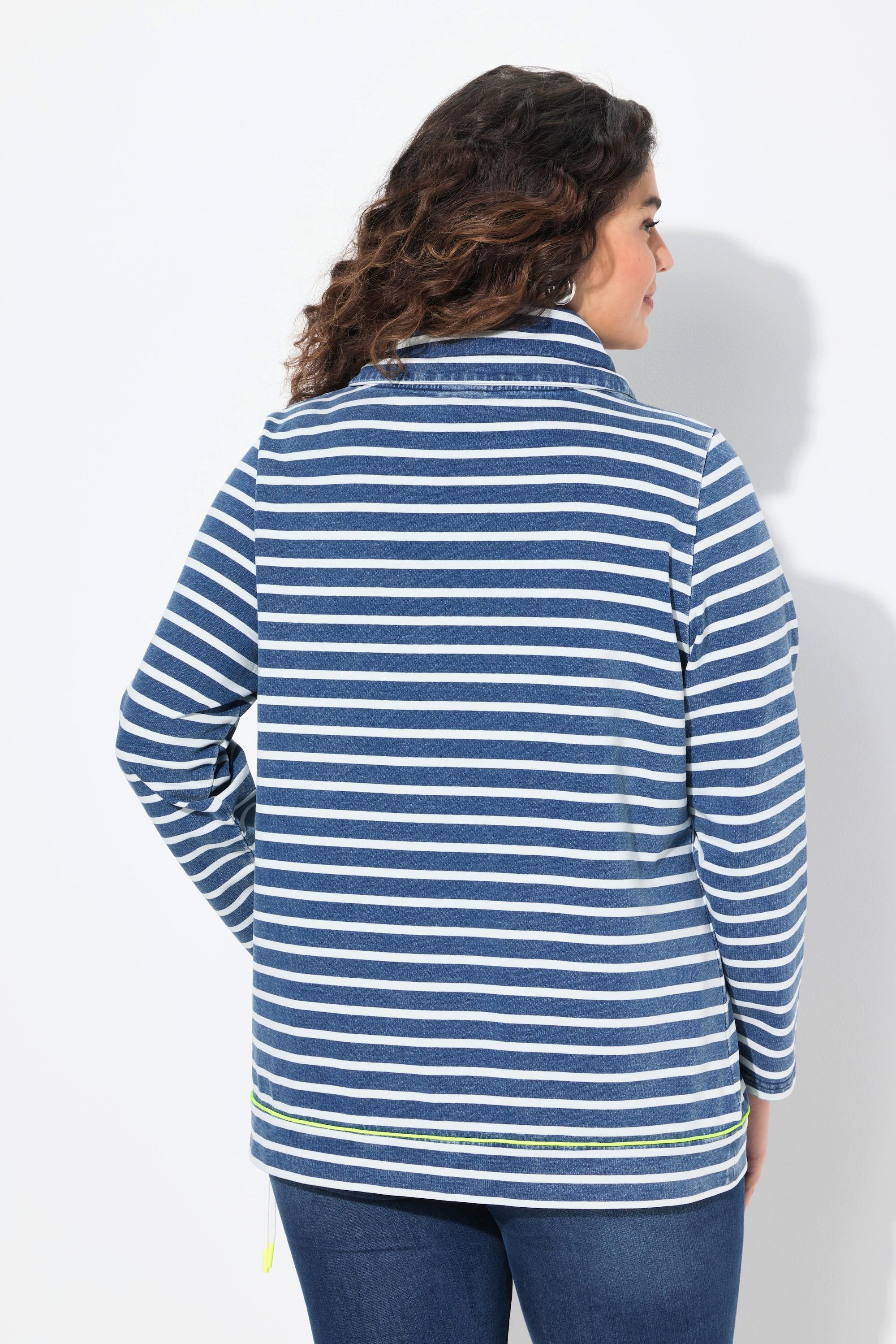 Ulla Popken Sweatshirt, Ringel, Neondetails, Stehkragen, Langarm