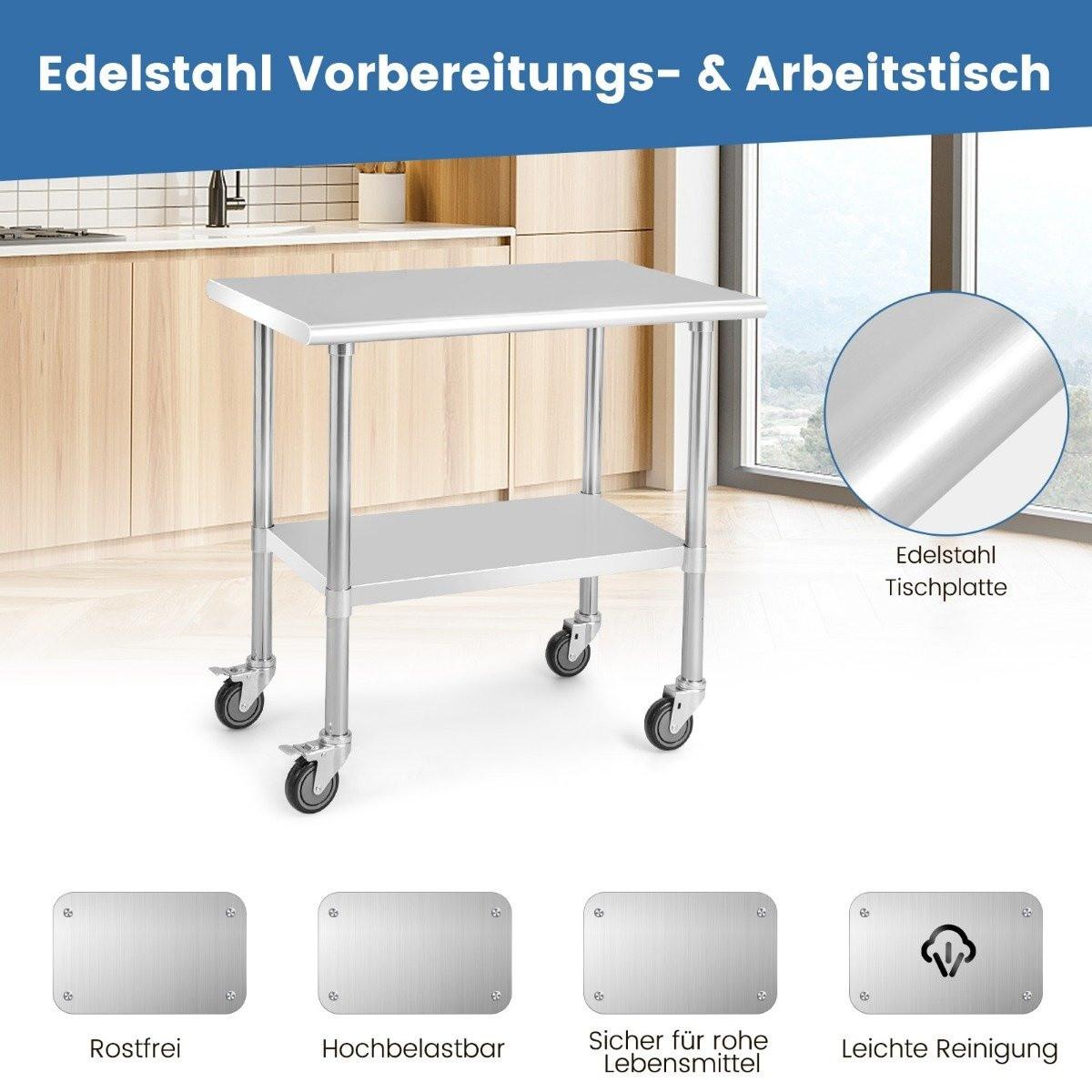Northix Edelstahltisch Arbeitstisch Küchentisch Edelstahl Silbrig
