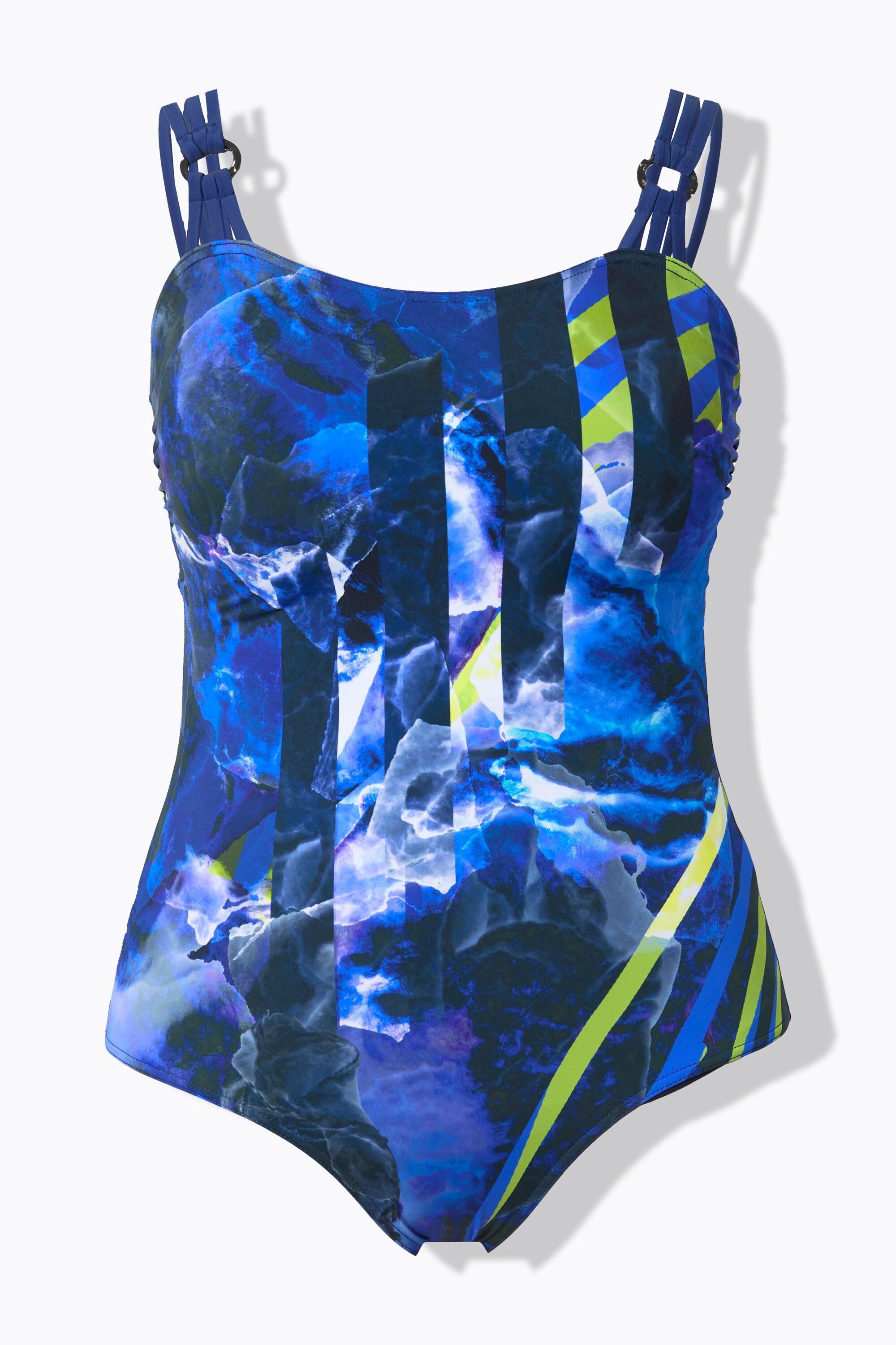 Ulla Popken Badeanzug, geteilte Träger, Softcups, Rundhals, recycelt