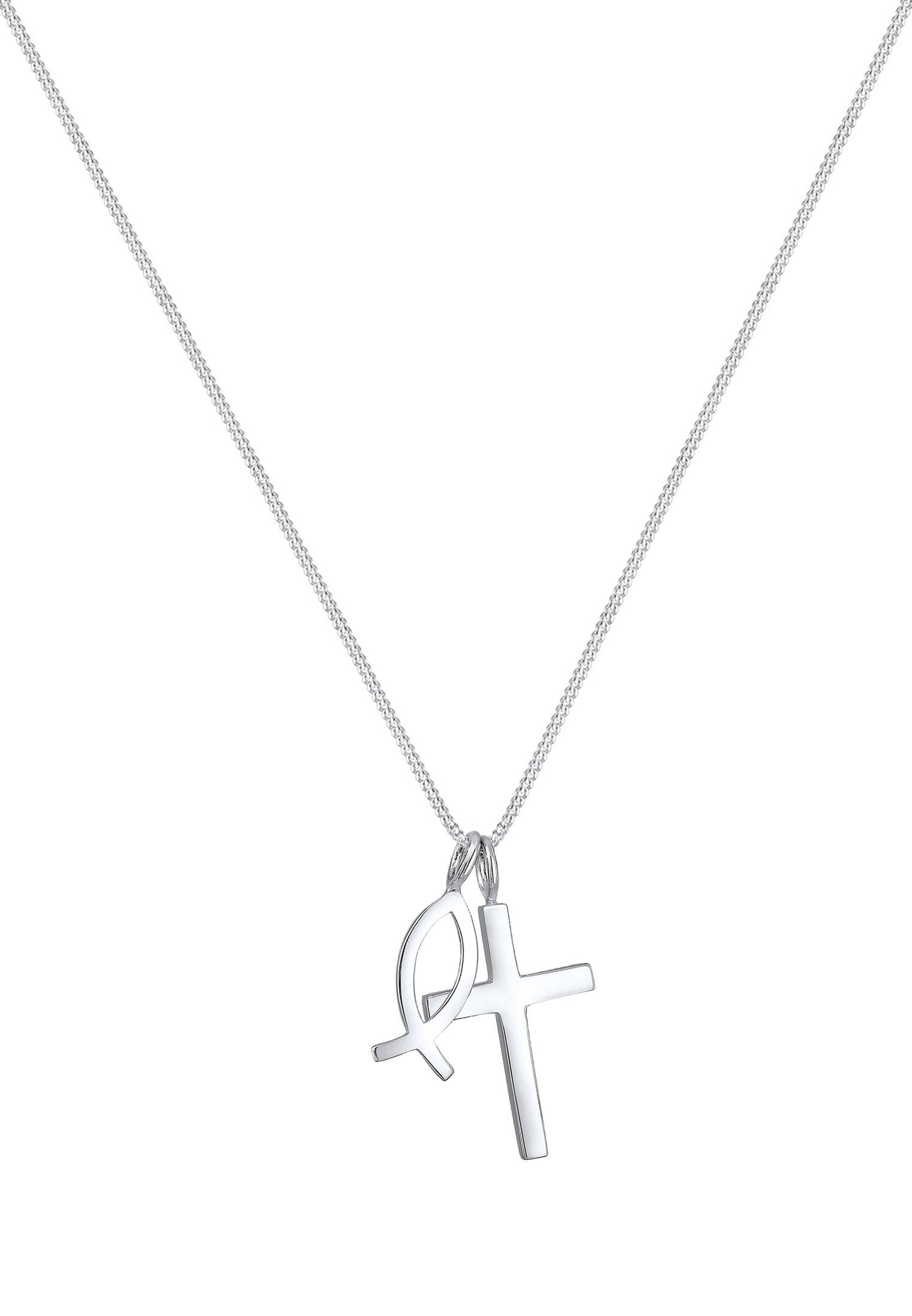 Elli Halskette Panzerkette Kreuz Fisch Symbol Religion