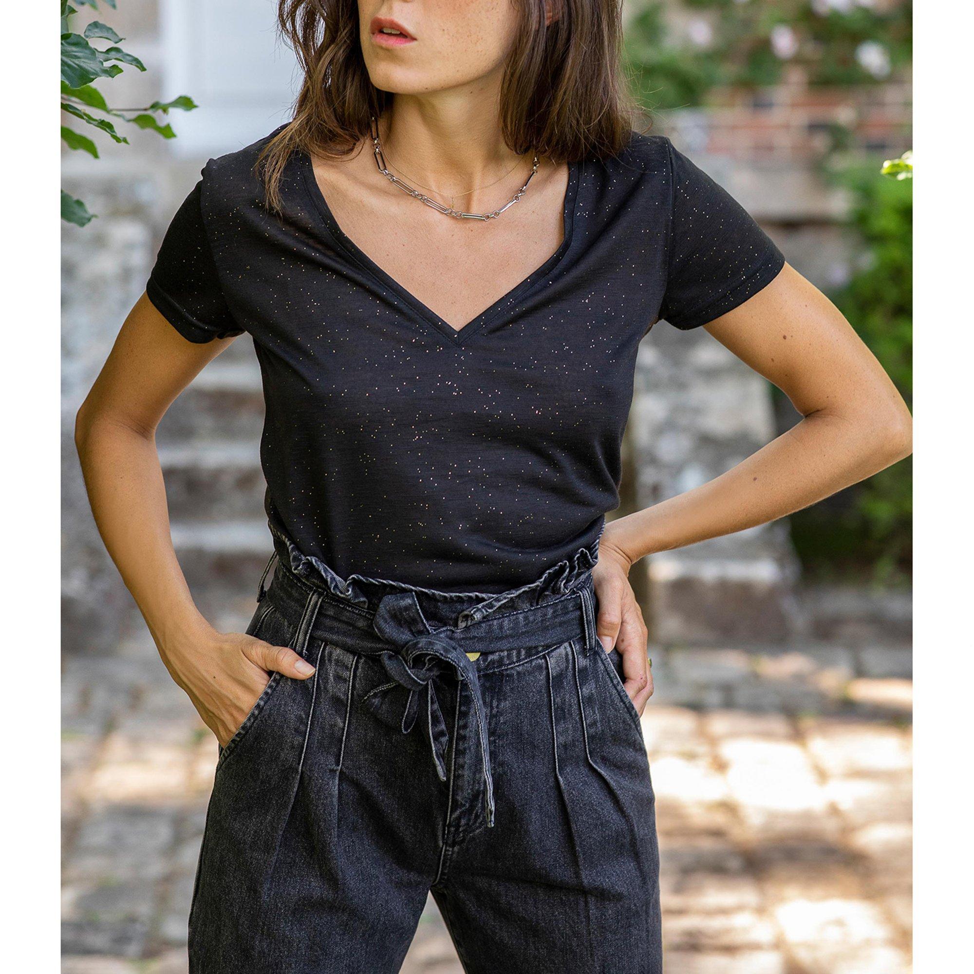 La Petite Etoile Elvie V-Ausschnitt T-Shirt mit Glitzereffekt