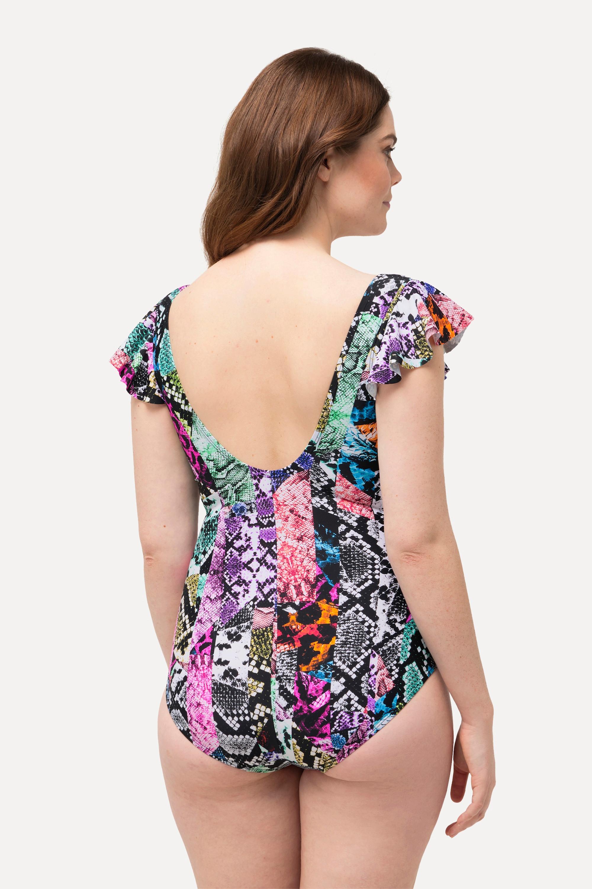 Ulla Popken Badeanzug, Mustermix, Softcups, Flügelärmel