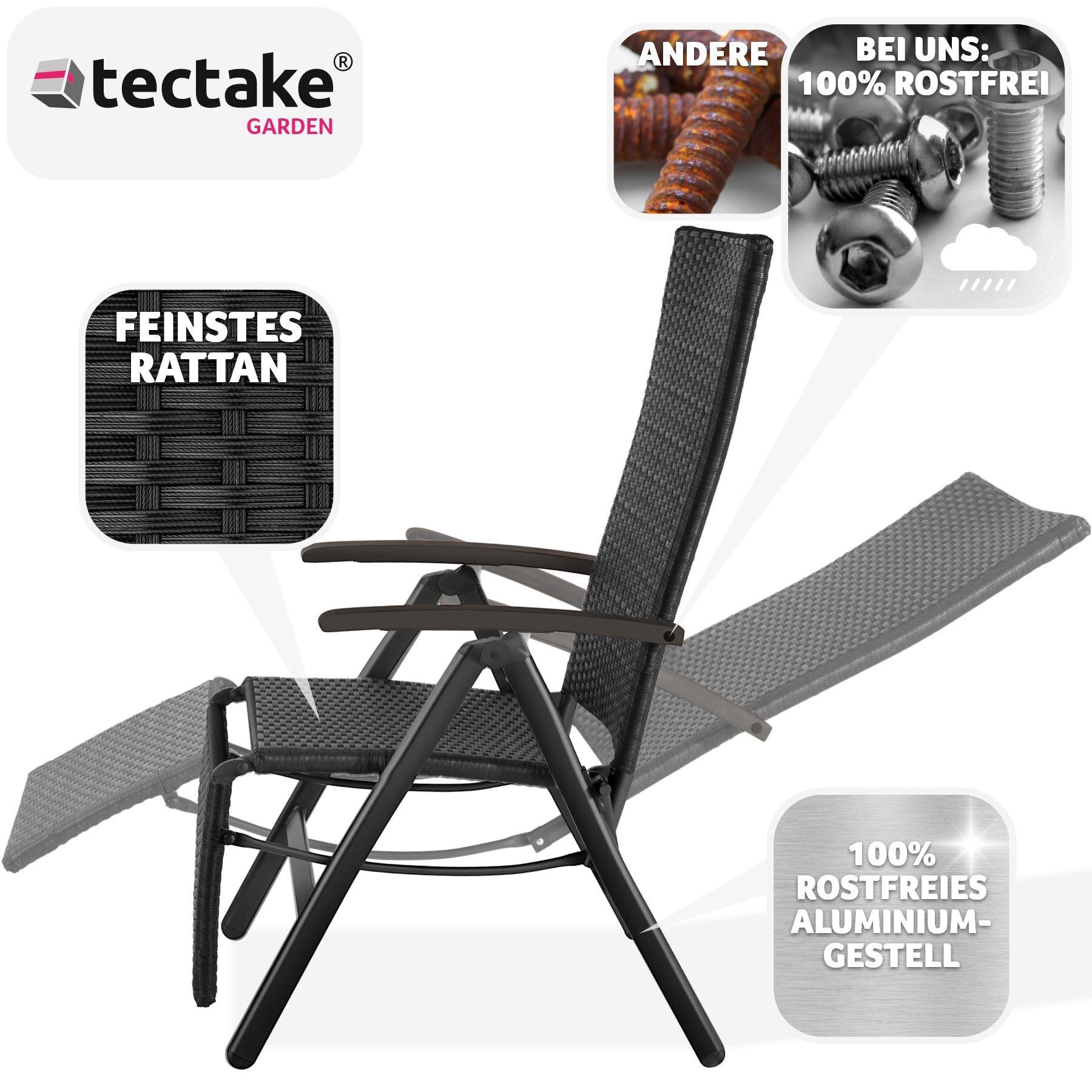 Tectake Rattanstuhl Brisbane klappbar mit Aluminiumgestell und Fussablage