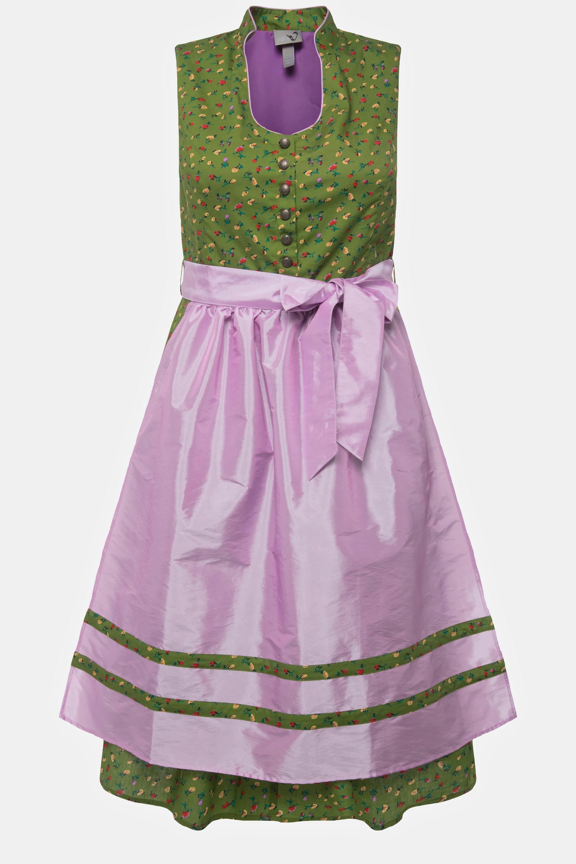 Ulla Popken Dirndl Blüten Schmuckknöpfe V-Ausschnitt Ärmellos