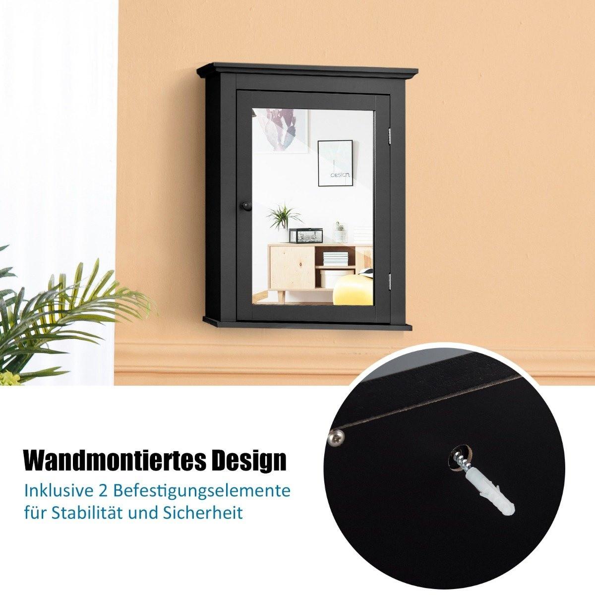 Northix Spiegelschrank Bad Wandschrank mit Spiegel Badezimmerspiegelschrank Schwarz