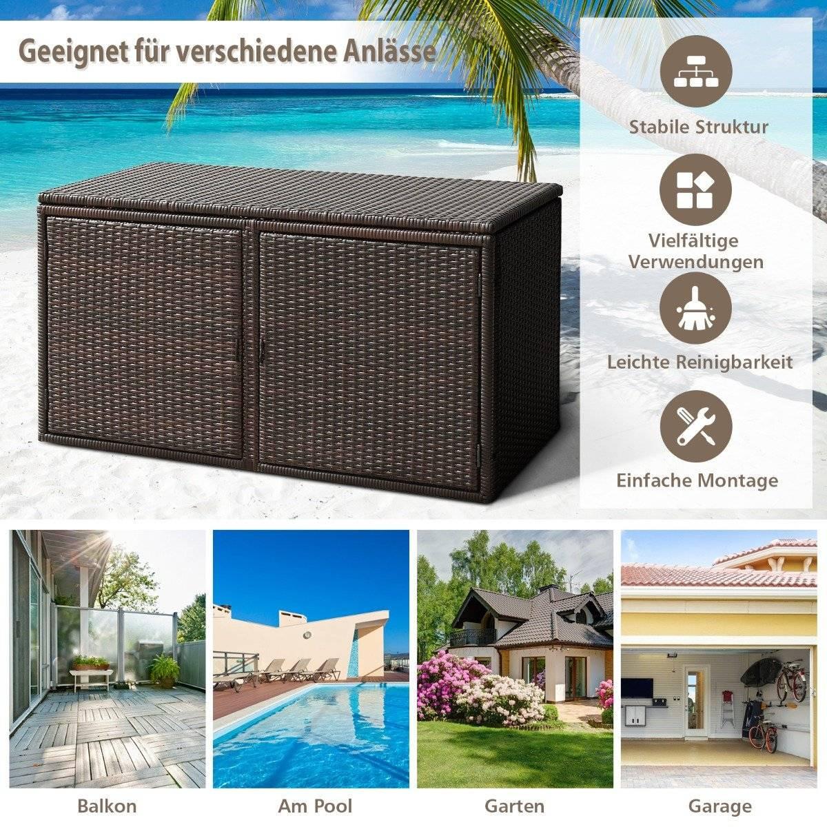 B2X Terrassenbox aus Rattan mit 335L Kapazität Stahlrahmen zur Aufbewahrung Braun