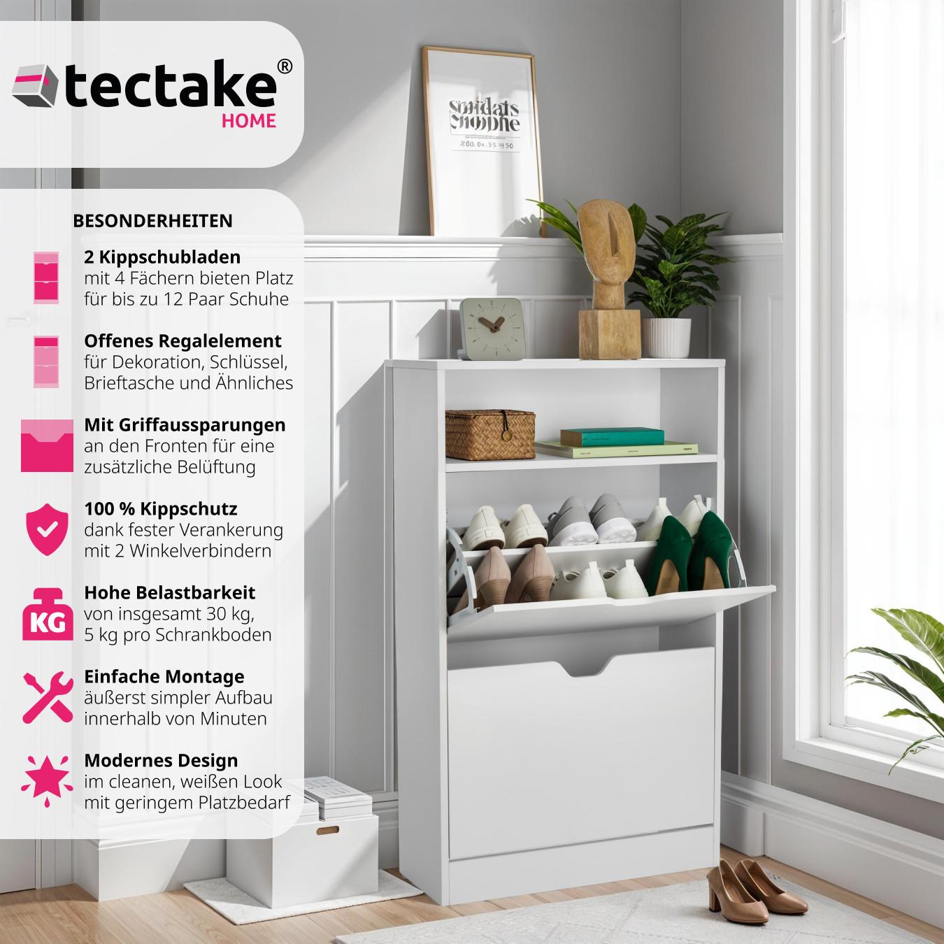 Tectake Schuhschrank Calea mit 2 Kippfächern für 12 Paar Schuhe