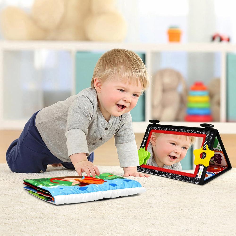 Activity-board Kinderspiegelspielzeug mit kontrastierendem Muster, Baby-Lernspielzeug mit Stoffbuch