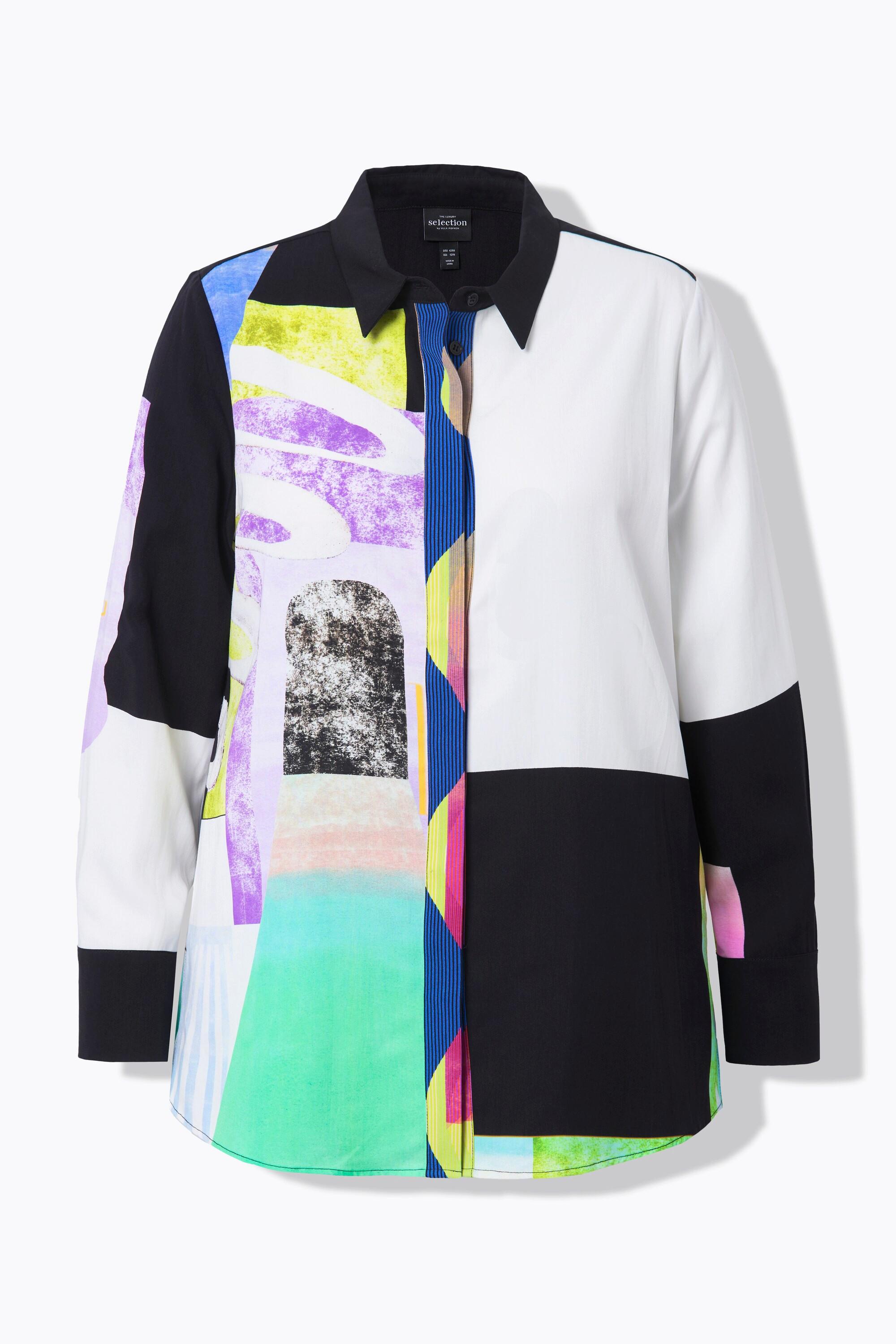 Ulla Popken Lyocell-Bluse, Patchdesign, Hemdkragen, Langarm