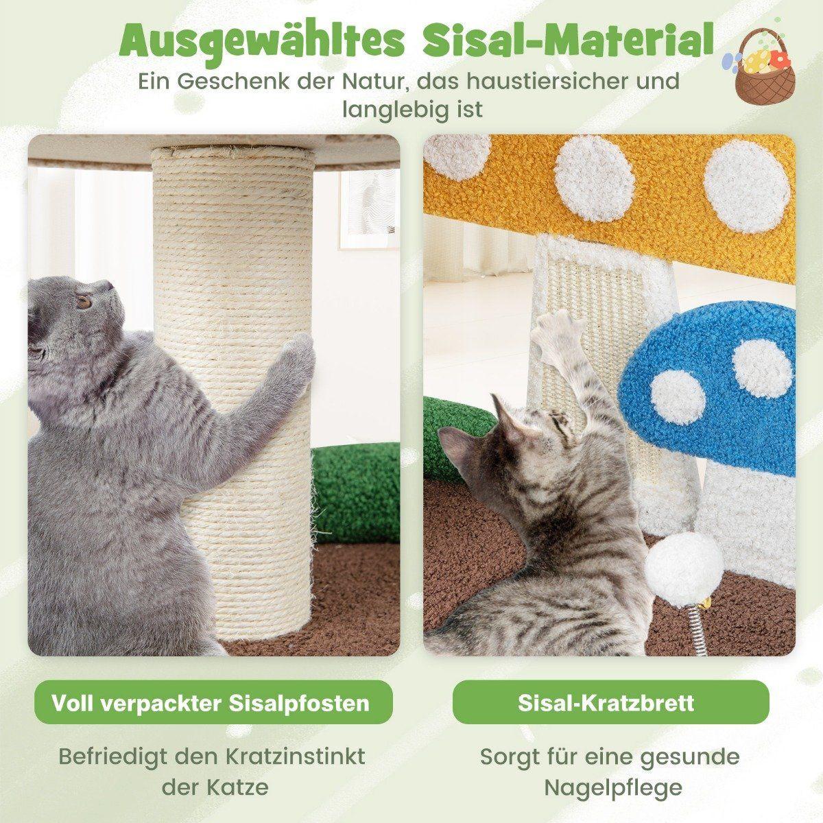 Northix Kratzbaum in Pilzoptik Katzenbaum mit Katzenhöhle & Sisal-Kratzbrett & große Basis & Spielball 60 x 49 x 59 cm