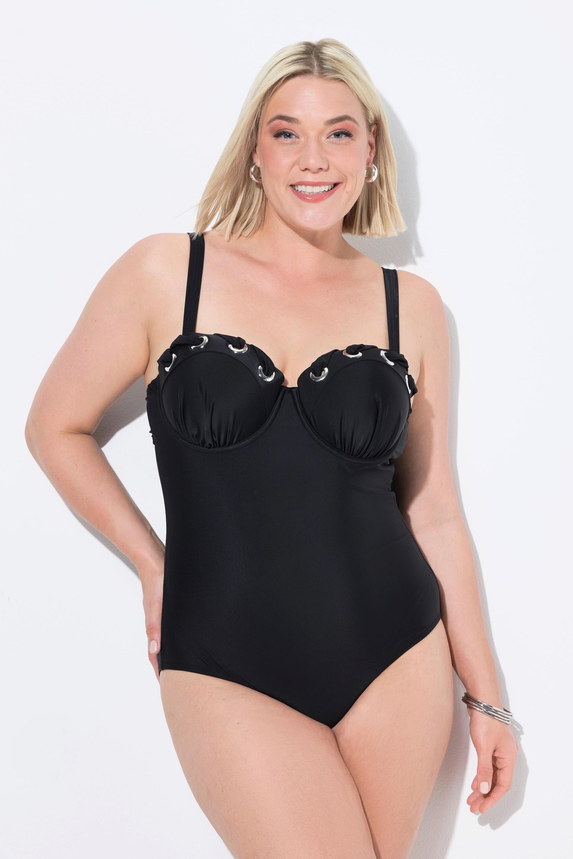 Ulla Popken Badeanzug, Ösen, Softcups, Träger verstellbar, recycelt