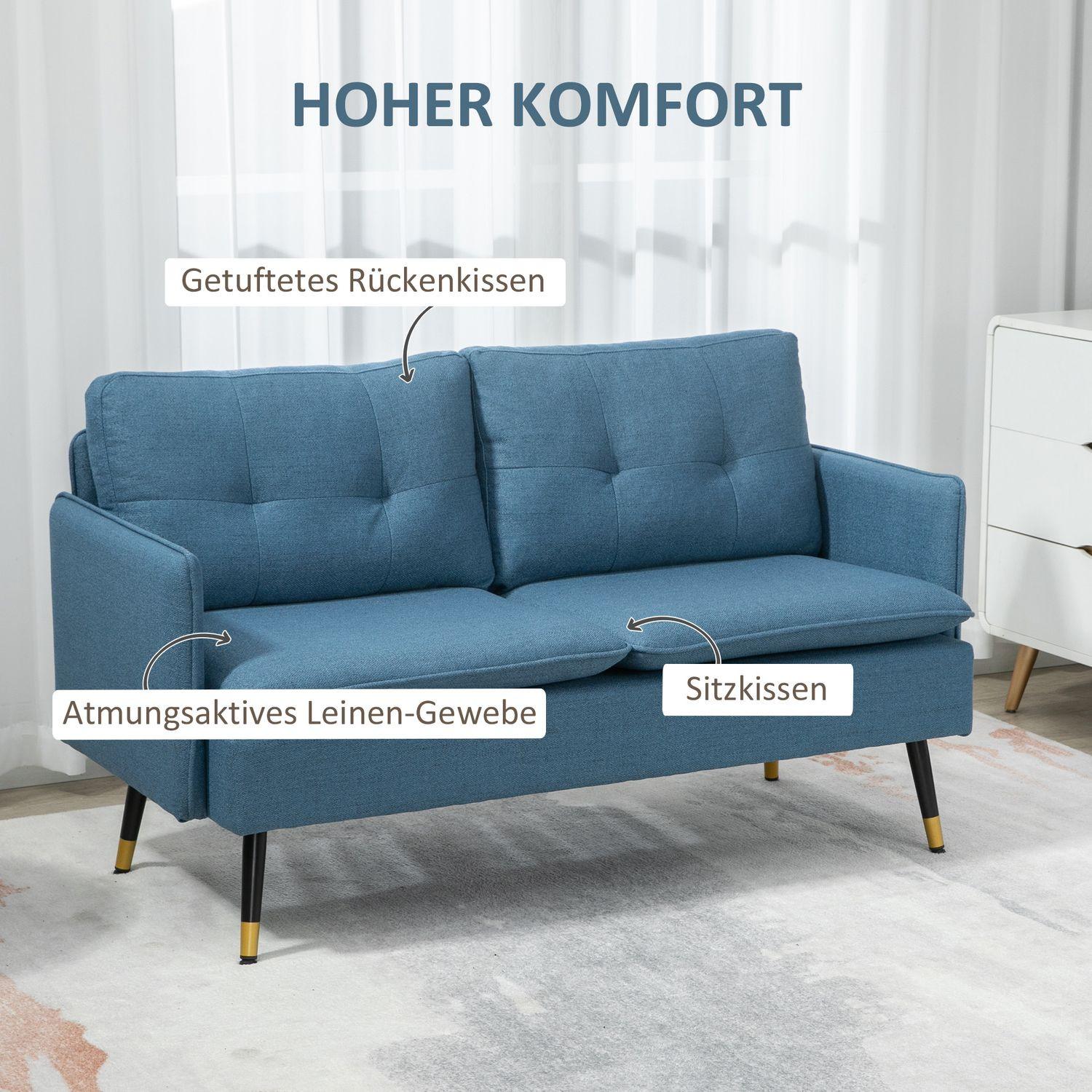Northio 2 Sitzer Sofa, Couch mit Dickem Kissen, Polstersofa mit Stahlbeine, Modernes Doppelsofa für Wohnzimmer, Schlafzimmer, Dunkelblau