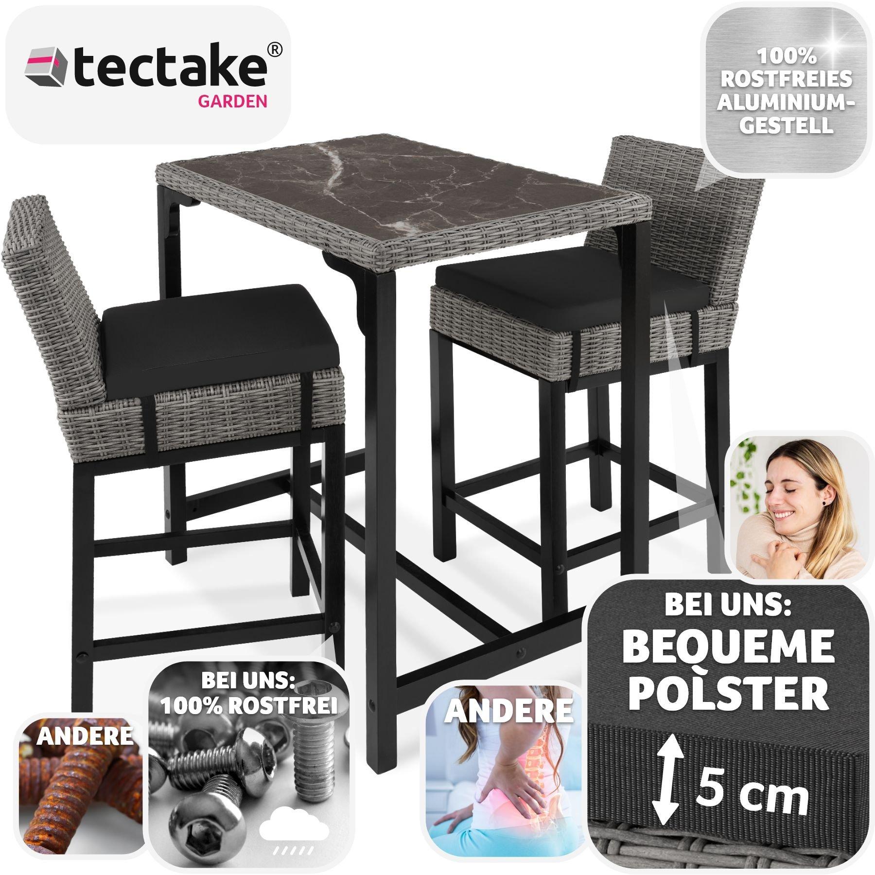 Tectake Rattan Bartisch Kutina mit 2 Stühlen Latina