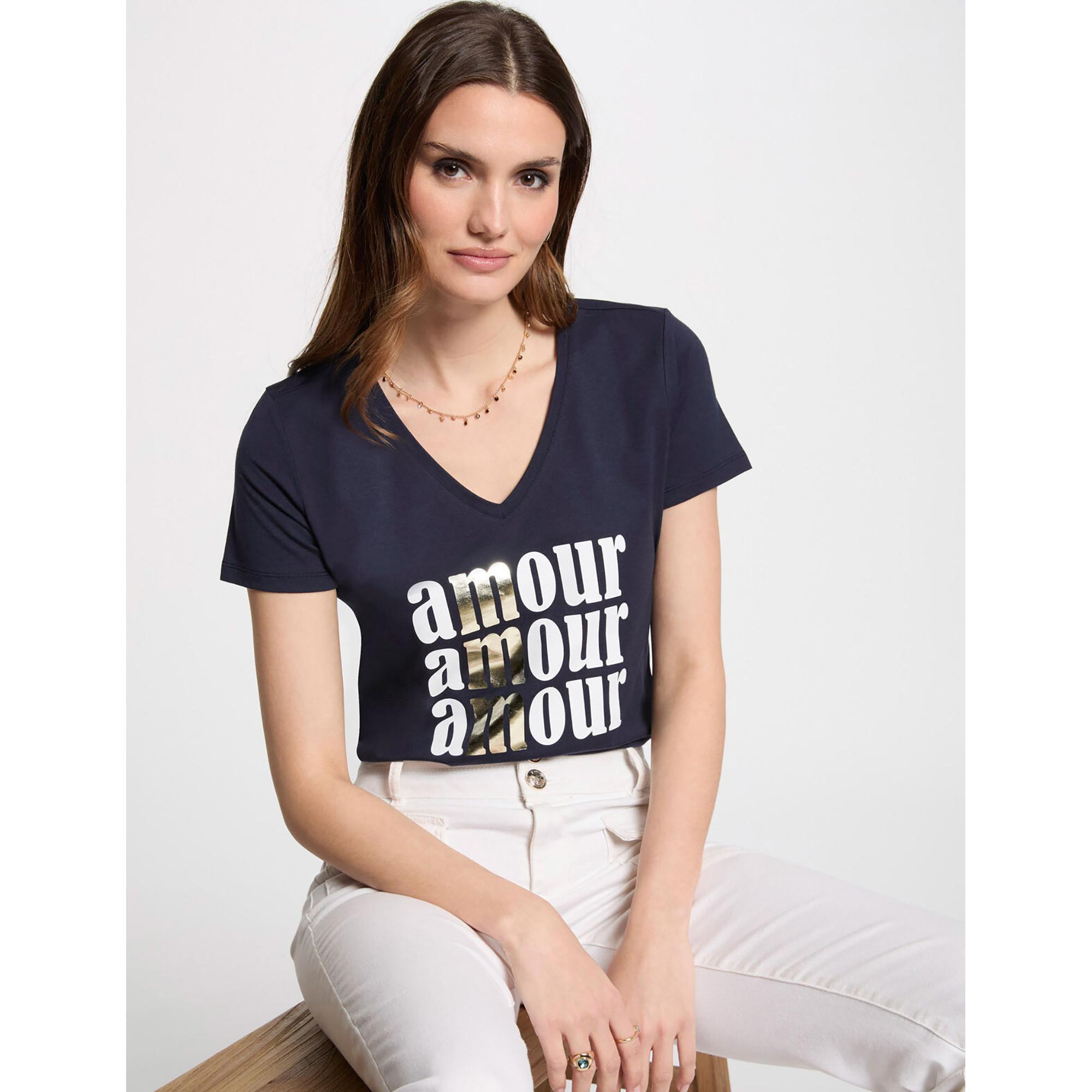 MORGAN T-Shirt mit V-Ausschnitt und Amour Print