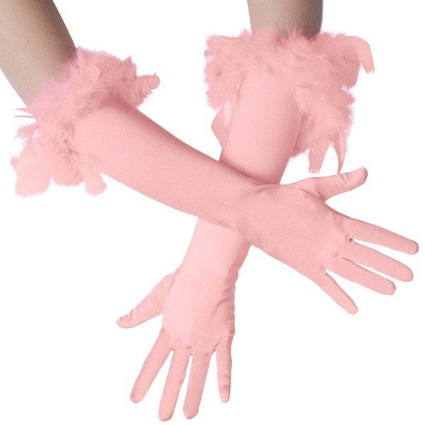 Tectake Lange Satin-Handschuhe mit Federn