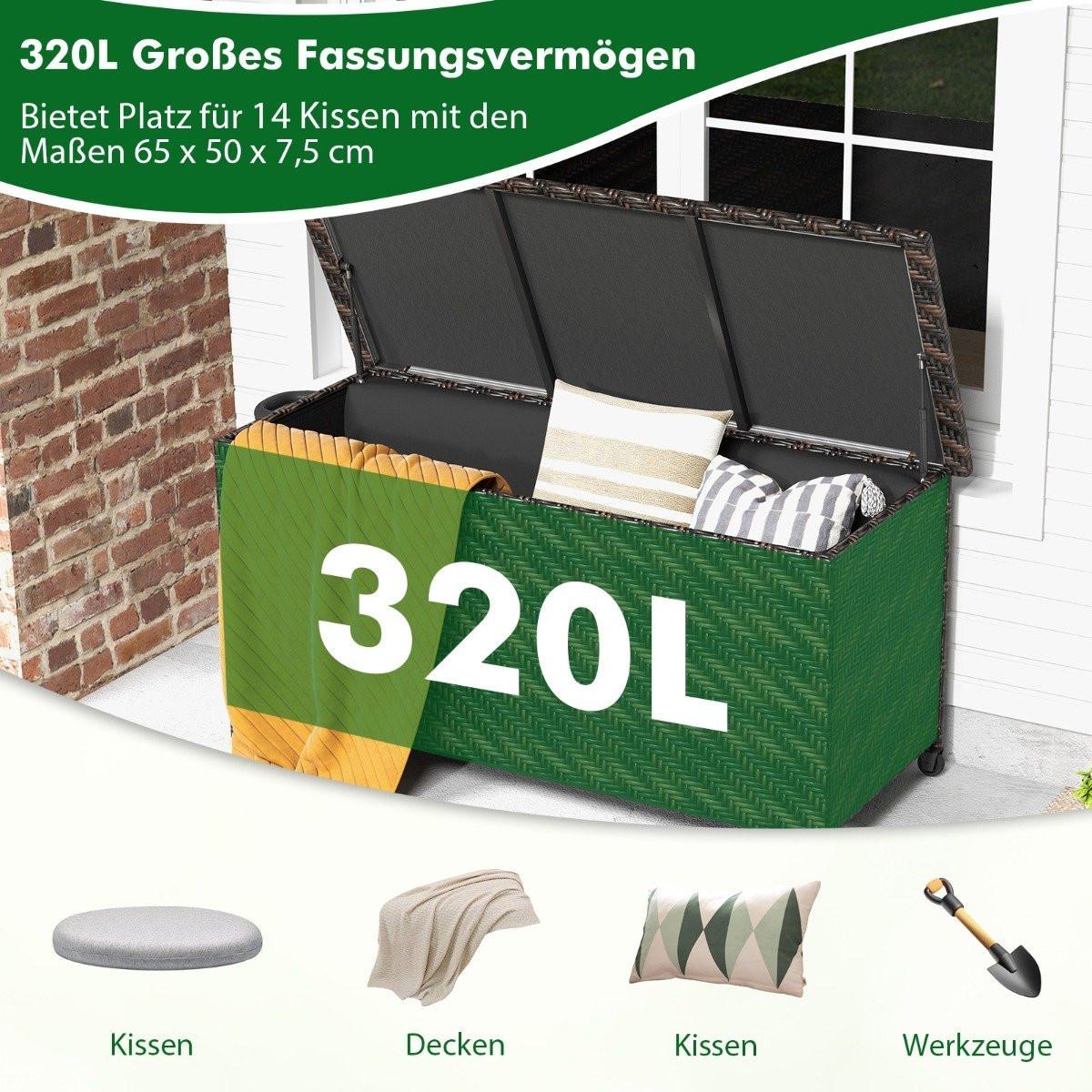 Northio Auflagenbox mit Rollen & 320 L Kapazität Wasserdichte Kissenbox Polyrattan Aufbewahrungsbox