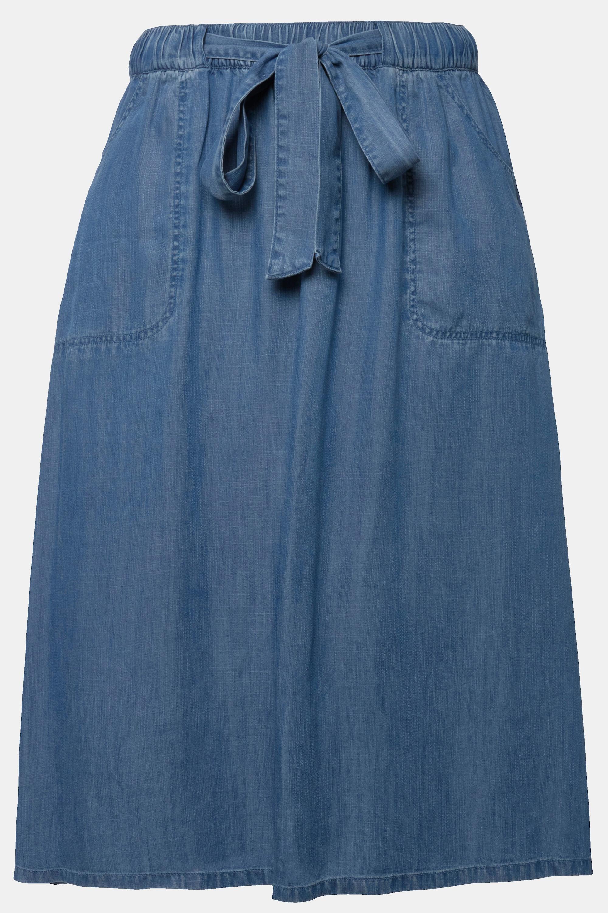 Ulla Popken Lyocell-Rock, Jeansoptik, A-Linie, Saumschlitz