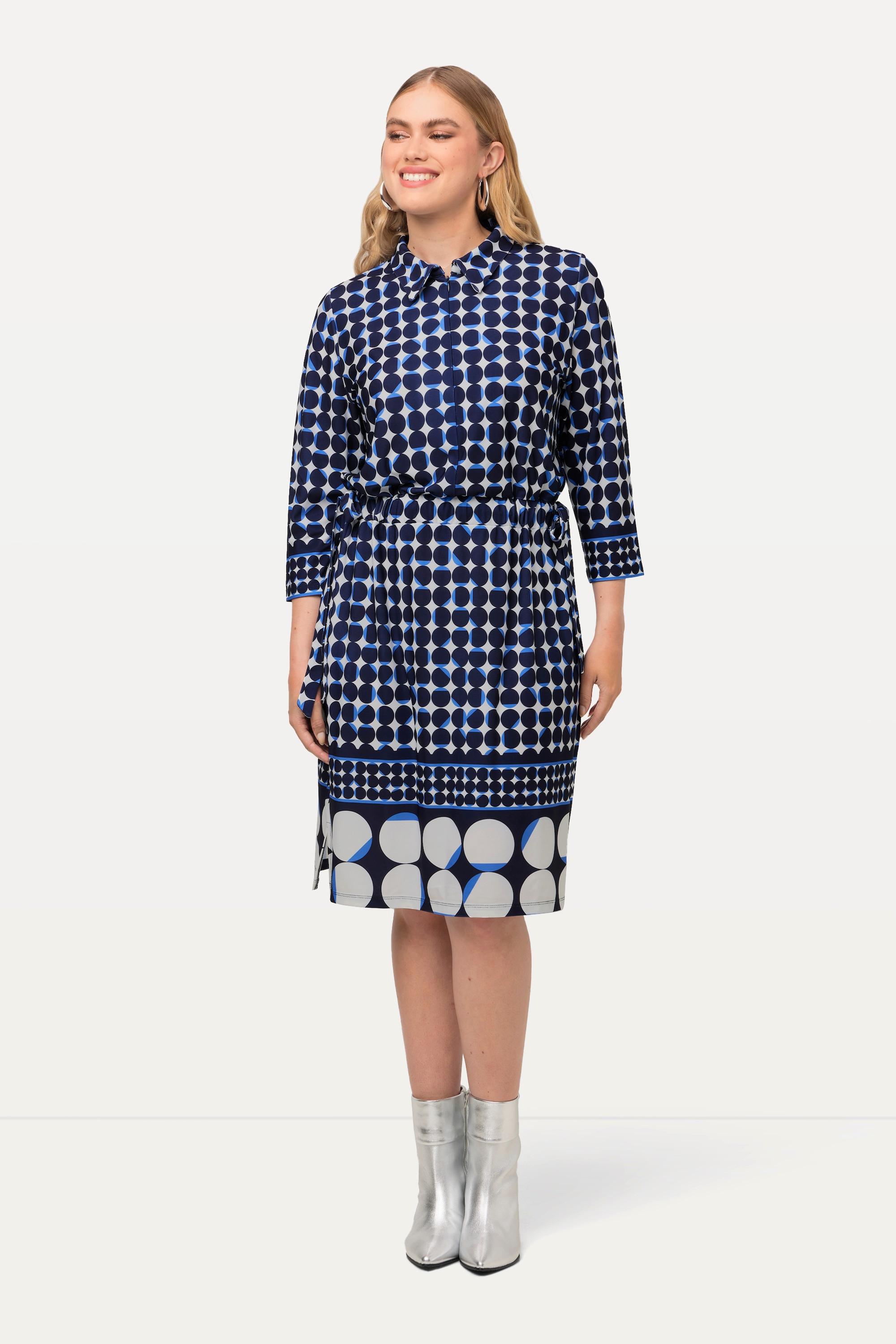 Ulla Popken Midikleid Punkte-Mix Hemdkragen 3/4-Arm