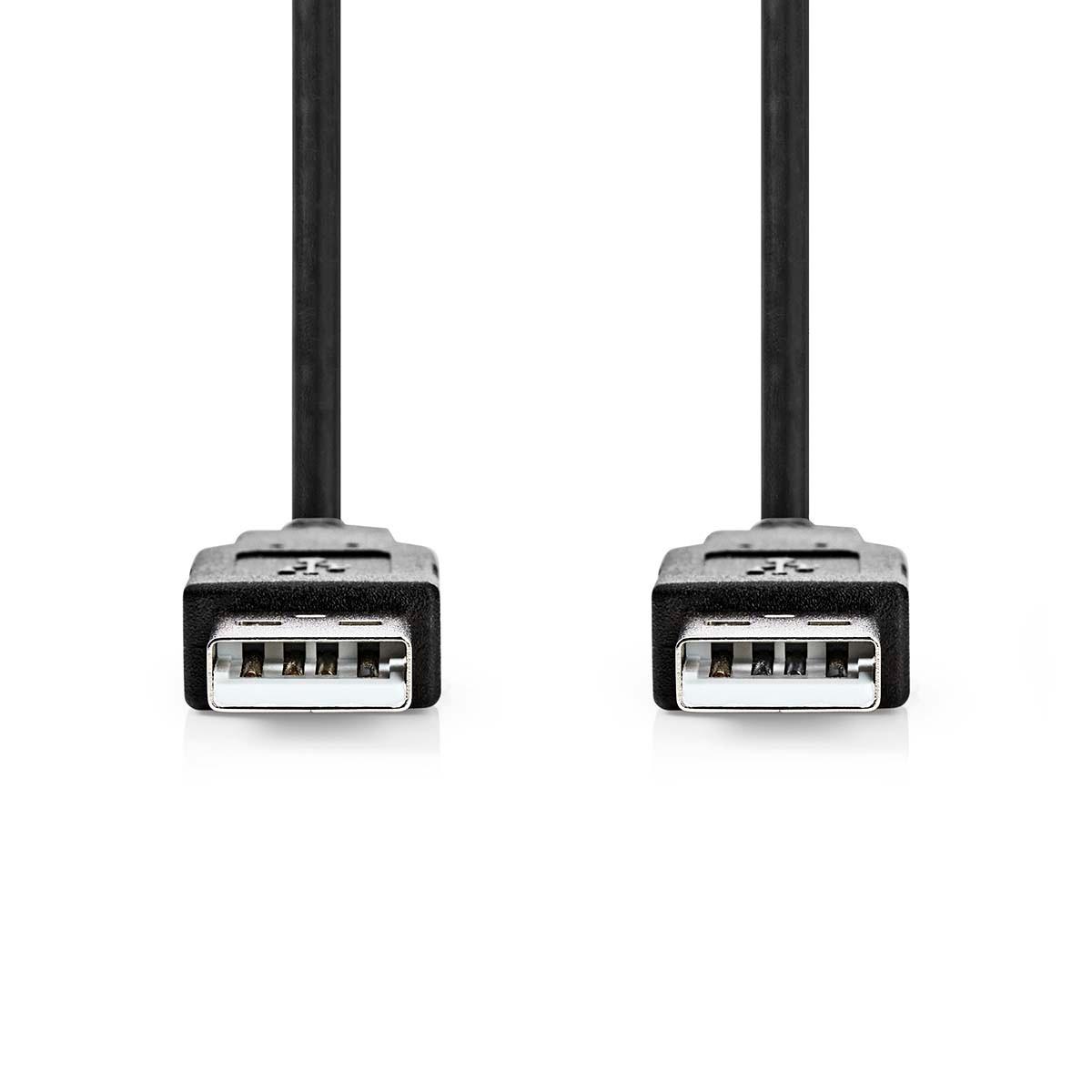 Nedis USB-Kabel | USB 2.0 | USB-A Stecker | USB-A Stecker | 480 Mbps | Vernickelt | 2,00 m | Rund | PVC | Schwarz | Box