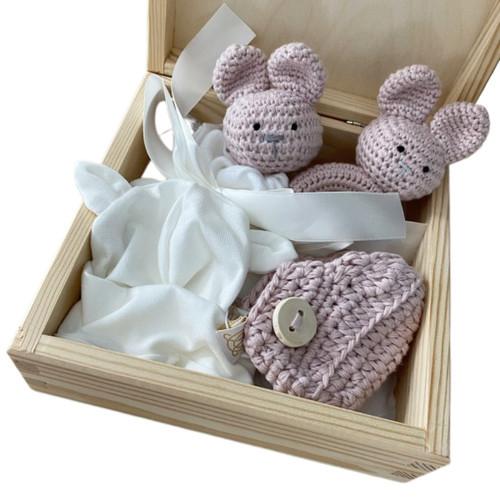 Maylily Baby Geschenkset Bunny 4teilig dusty rose in Holzbox