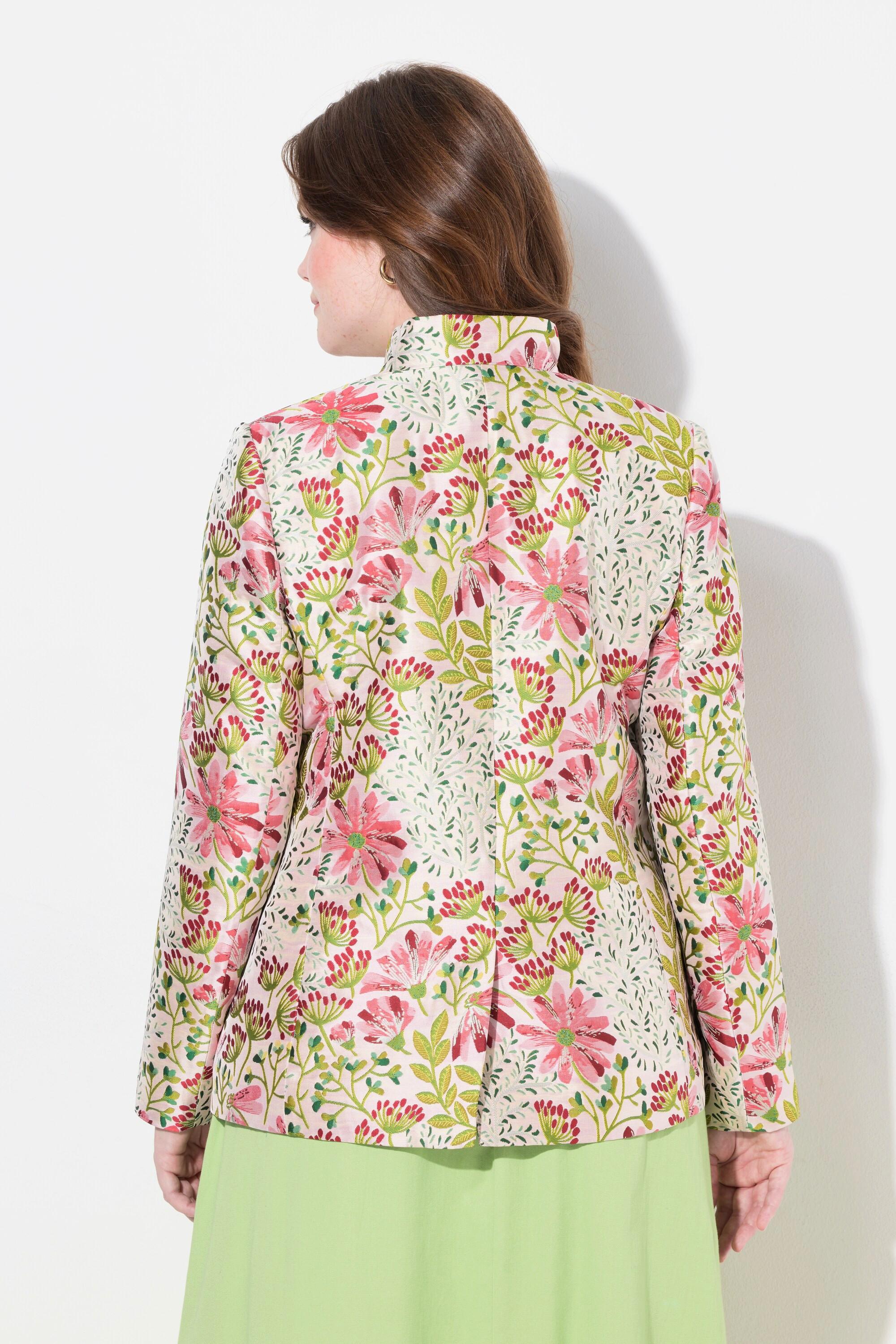Ulla Popken Jacquard-Jacke, Blüten, Stehkragen, Komplettfutter