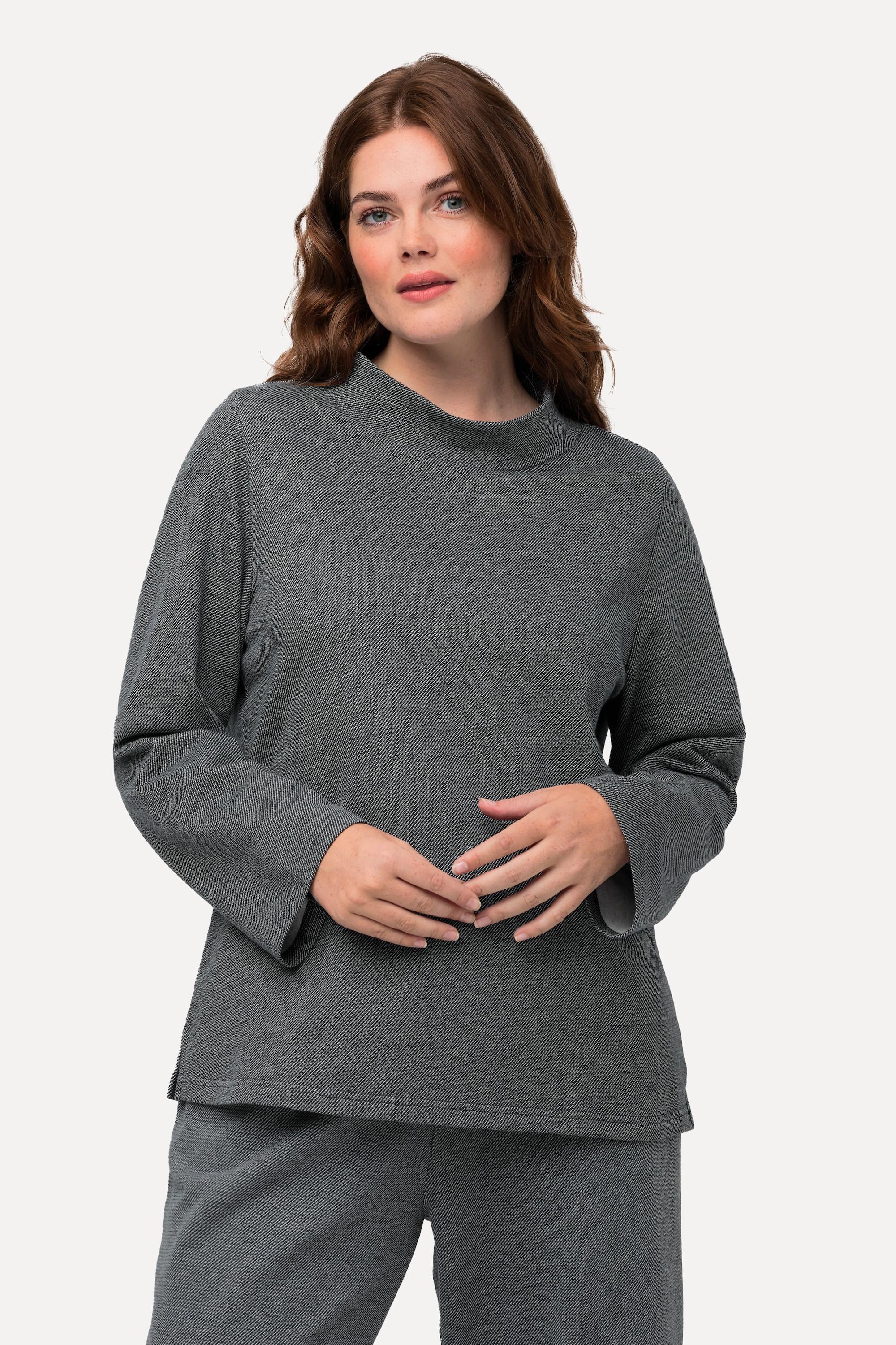 Ulla Popken Sweatshirt, Stehkragen, Langarm, Biobaumwolle