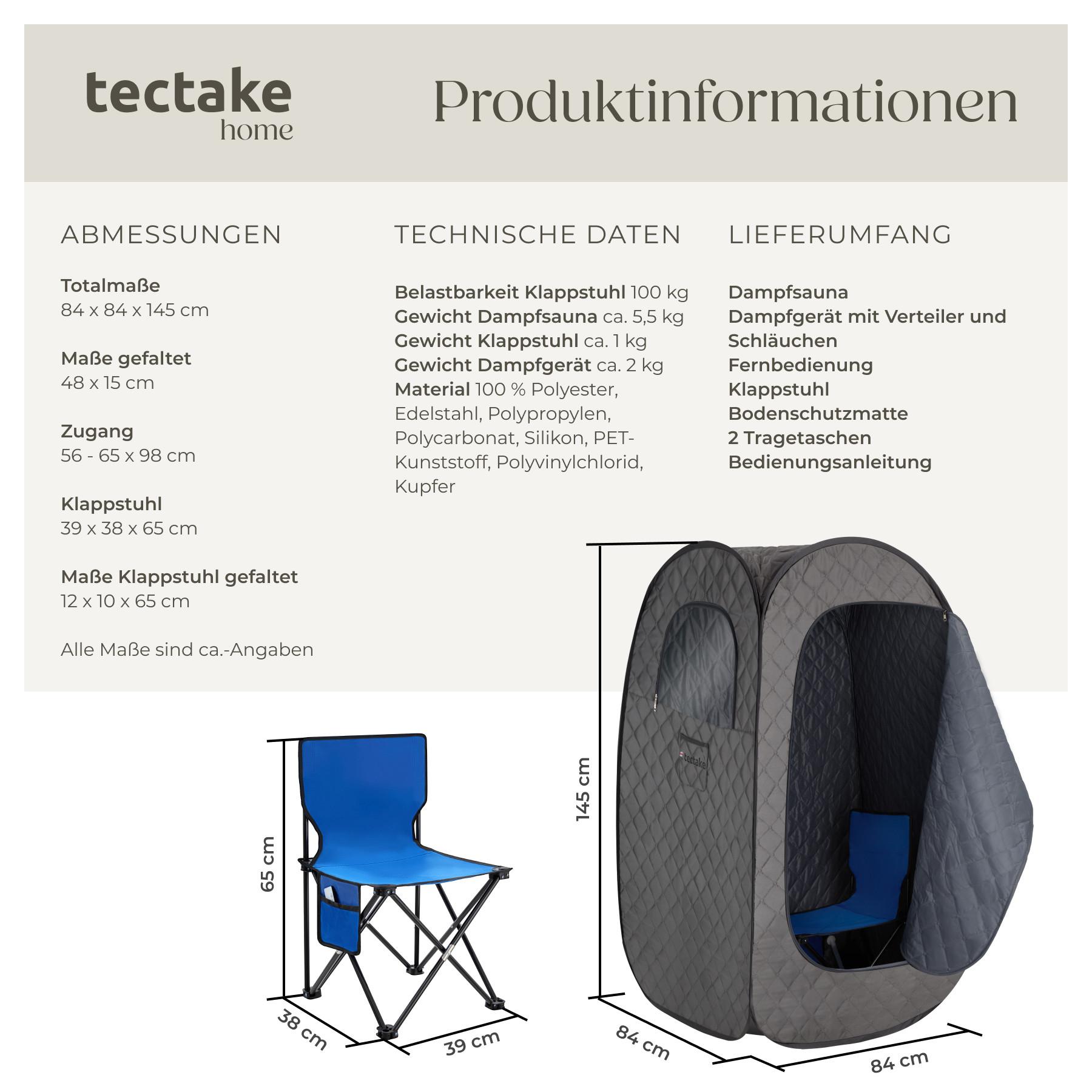 Tectake Mobile Dampfsauna ThermaLuxe I, 1000 W, 15 Temperaturstufen