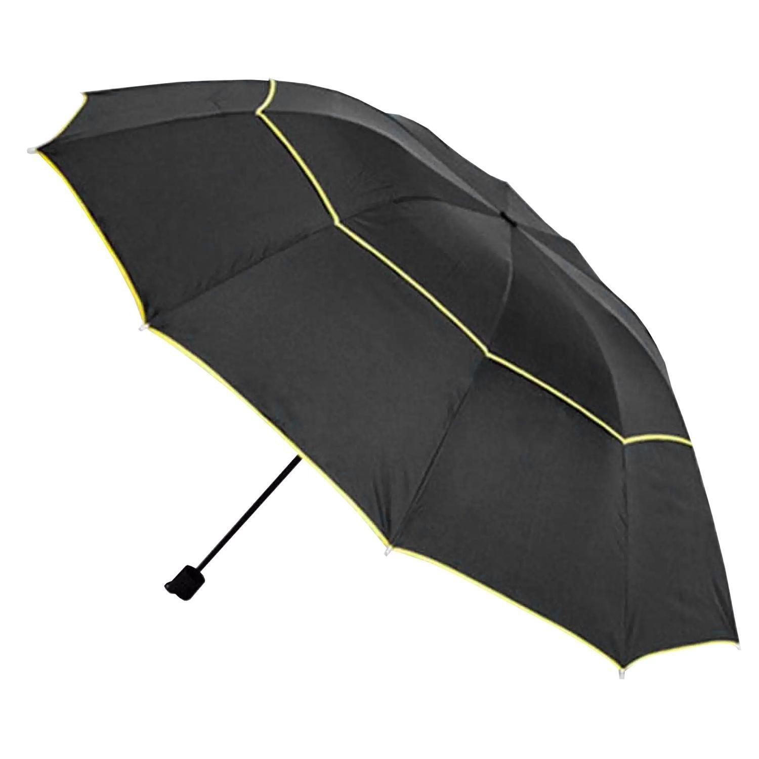eStore Regenschirm, Kompakt - 130 cm - Schwarz / Gelb
