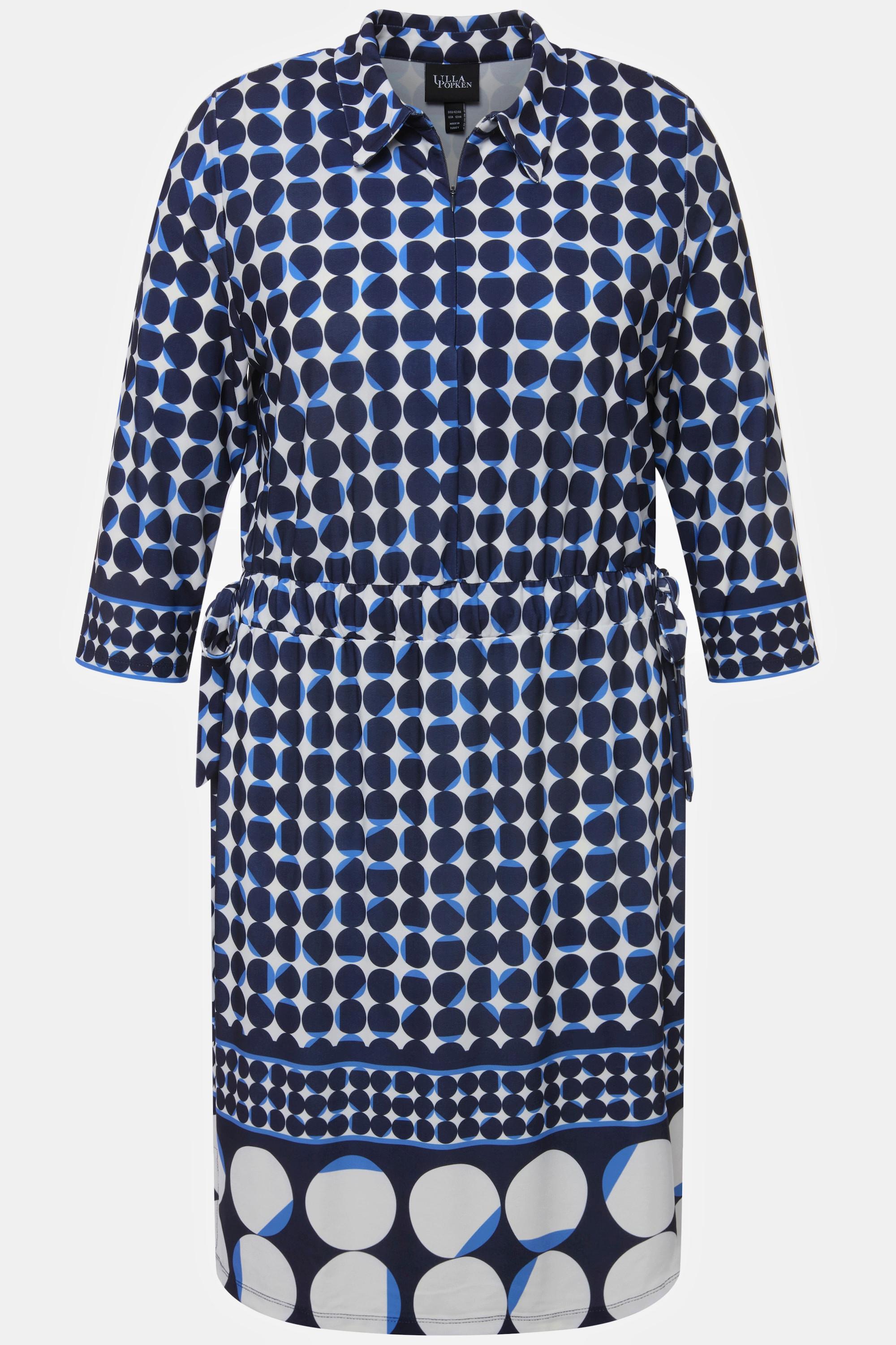 Ulla Popken Midikleid Punkte-Mix Hemdkragen 3/4-Arm