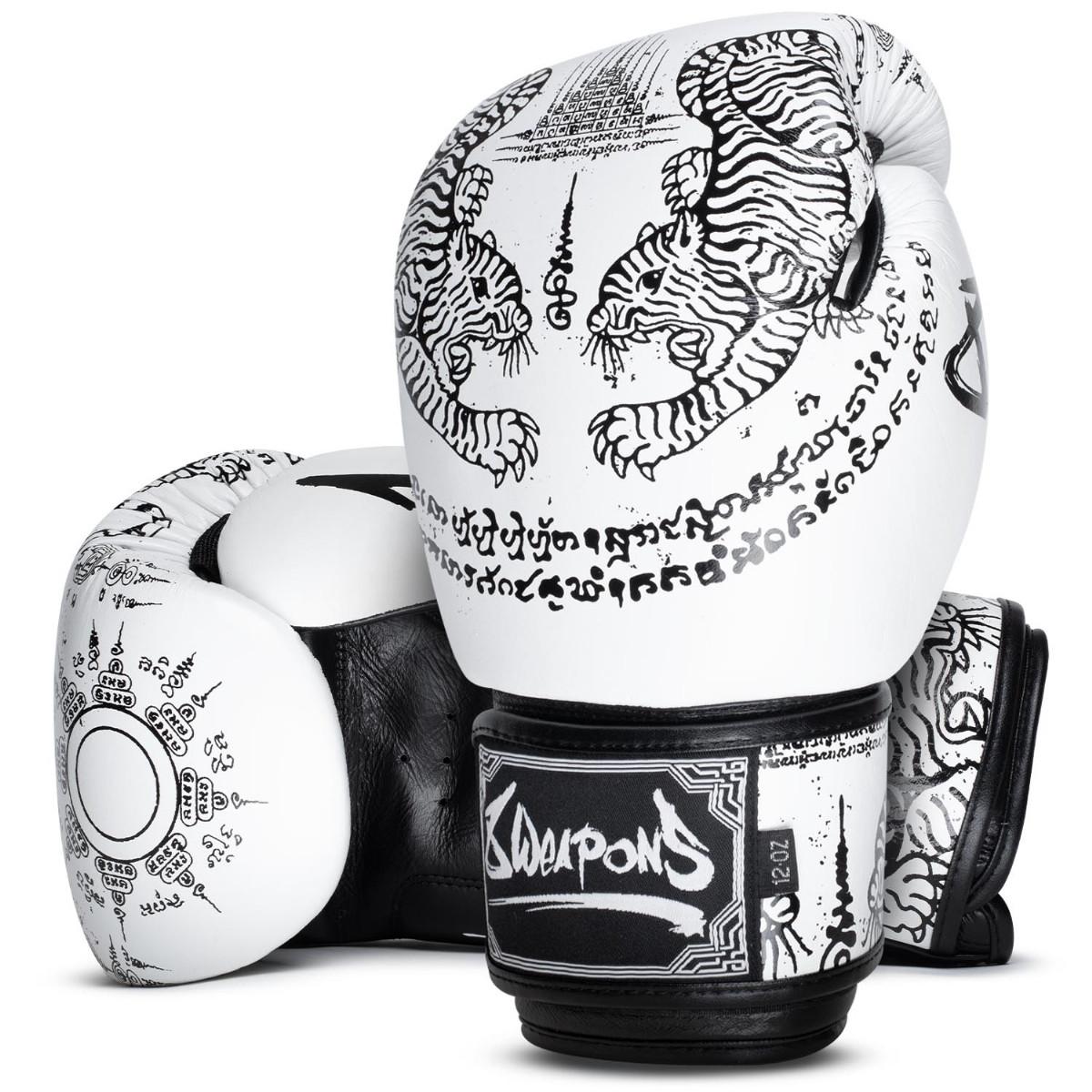 8WEAPONS 8 WEAPONS Boxing Gloves - Sak Yant Tigers white 10 Oz