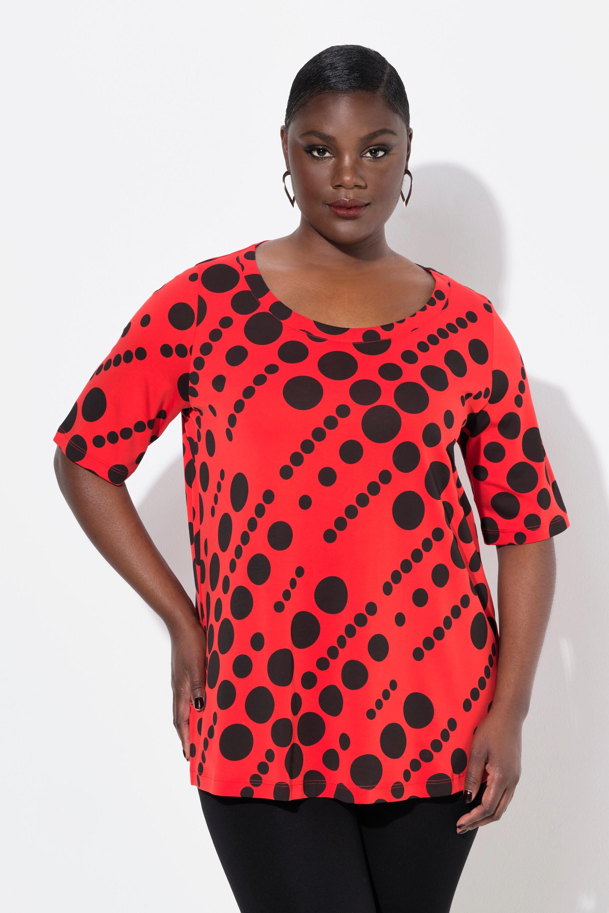 Ulla Popken Punkte A-Linie Rundhals Halbarm T-Shirt