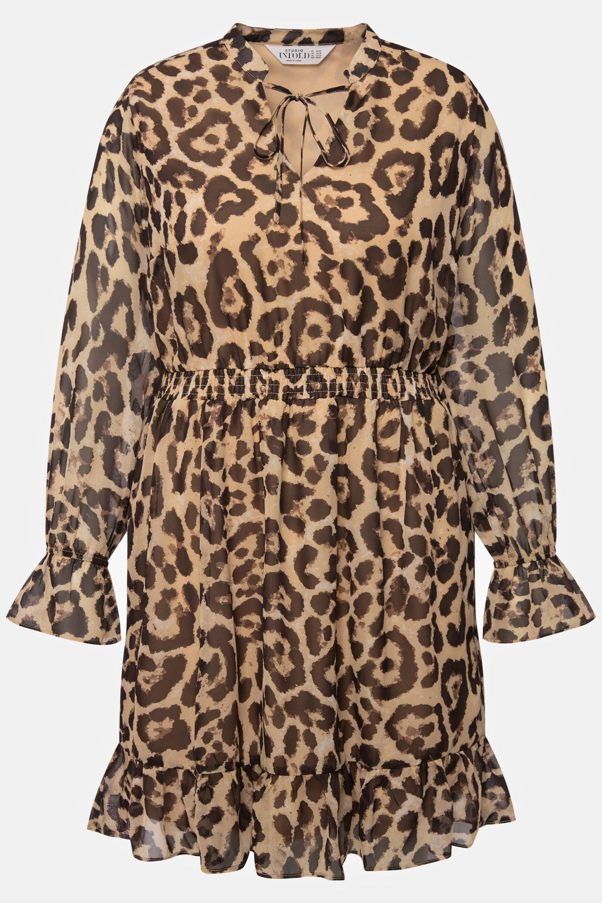 Studio Untold Leo Kleid A Line Leo Chiffon Ausschnitt mit Bindeband Langarm