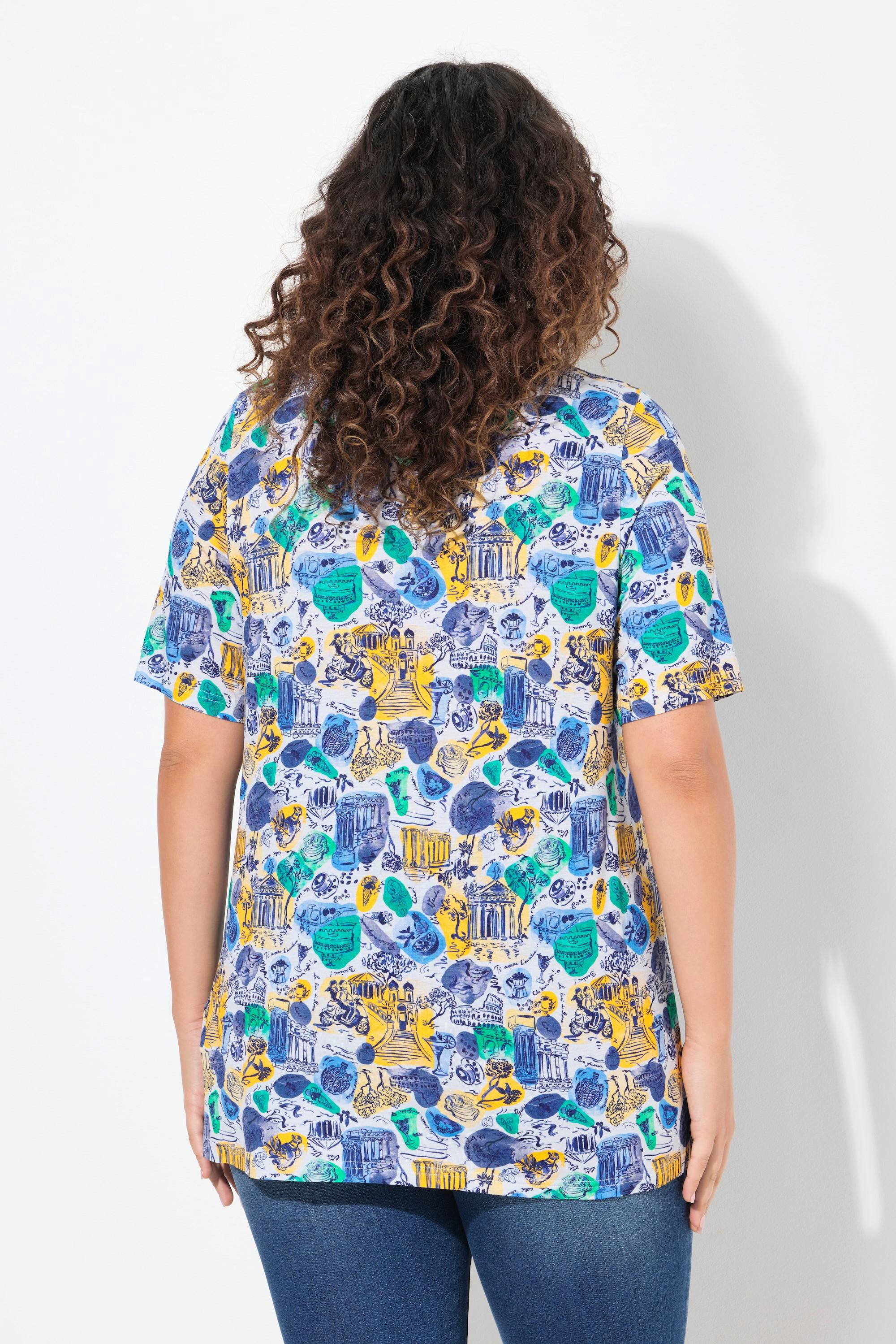 Ulla Popken Urlaubsmotive A-Linie V-Ausschnitt Halbarm T-Shirt