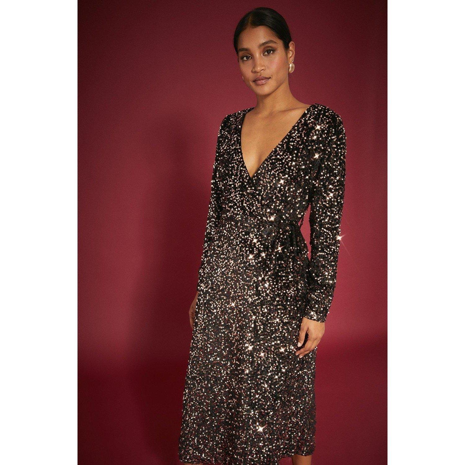 Dorothy Perkins Pailletten Wickel Midikleid