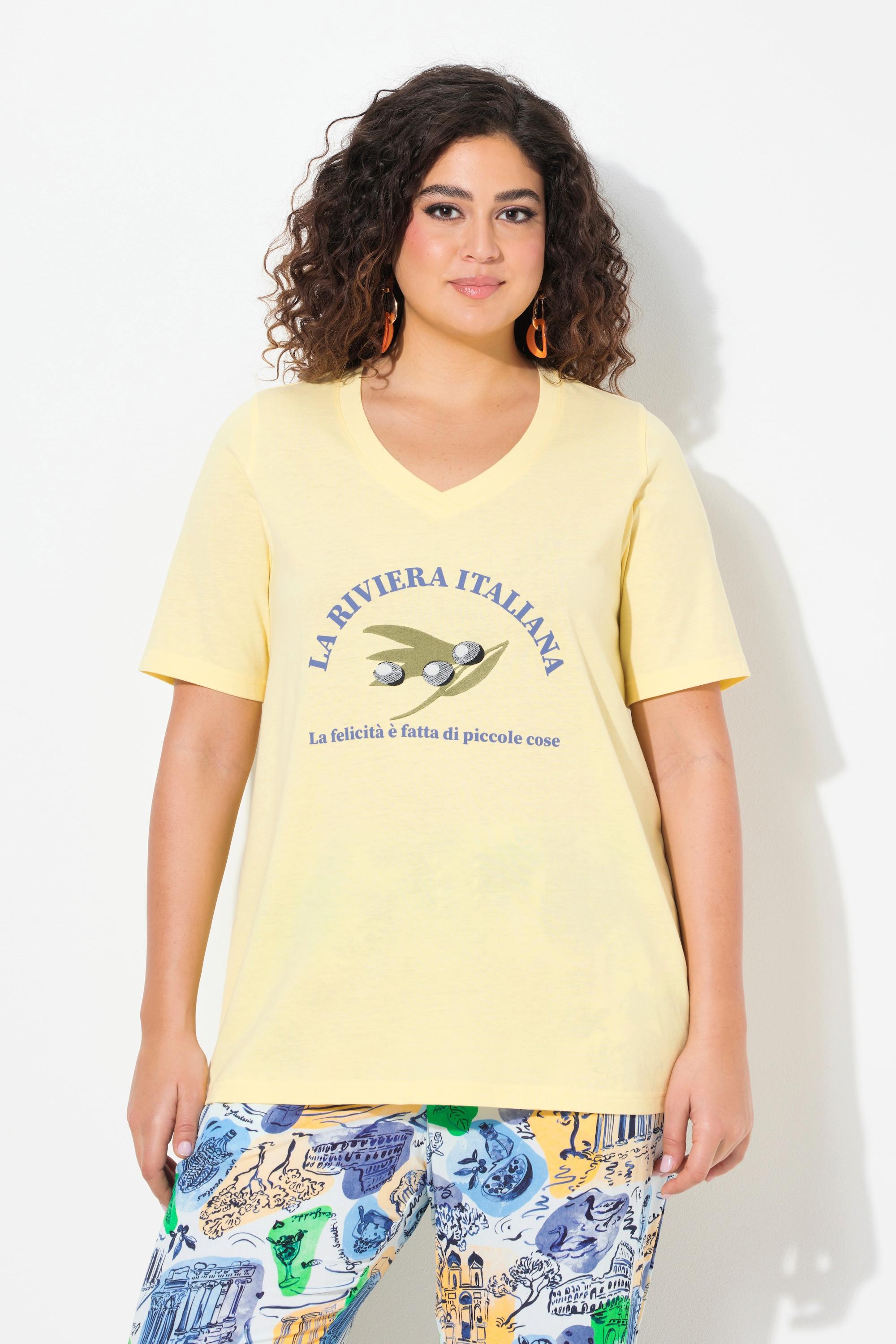 Ulla Popken T-Shirt Stickerei A-Linie Halbarm V-Ausschnitt