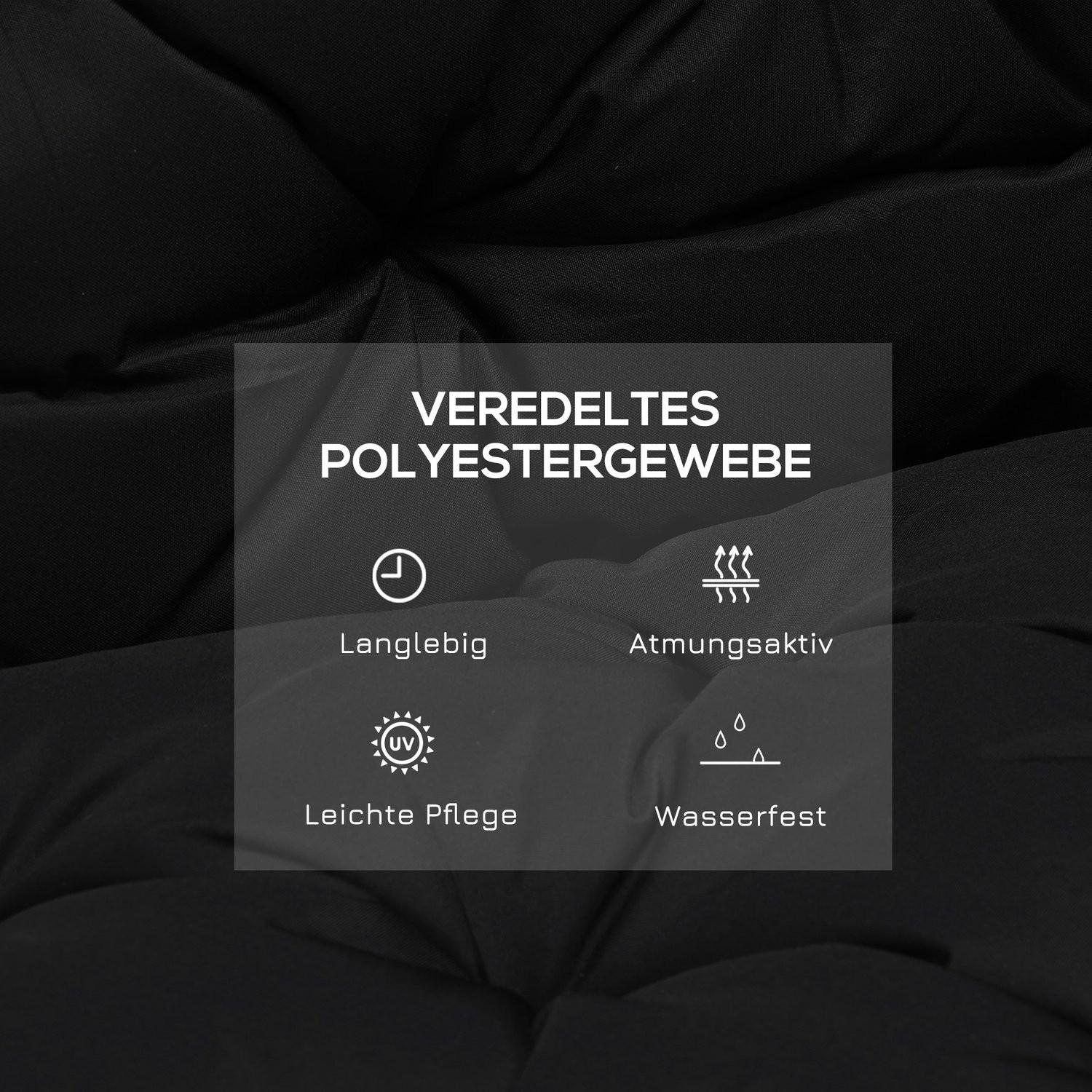 Northio 3 Sitzer Bankauflage 100x98x8 cm Bankkissen mit Bändern, Sitzkissen, Outdoor/Indoor Stuhlkissen, Sitzauflage, Sitzpolster, Bankpolster für Gartenmöbel, Sitzbank Hollywoodschaukel, Schwarz Aosom