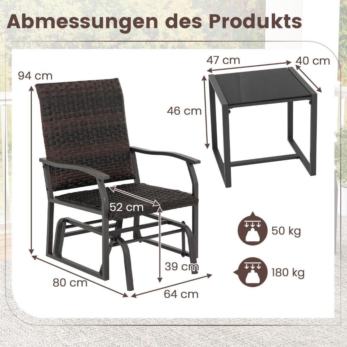 Northio 3tlg. Rattan Balkonmöbel Set Balkonset mit 2 Stühlen & Tisch Gartenmöbel mit Gepolstertem Sitz