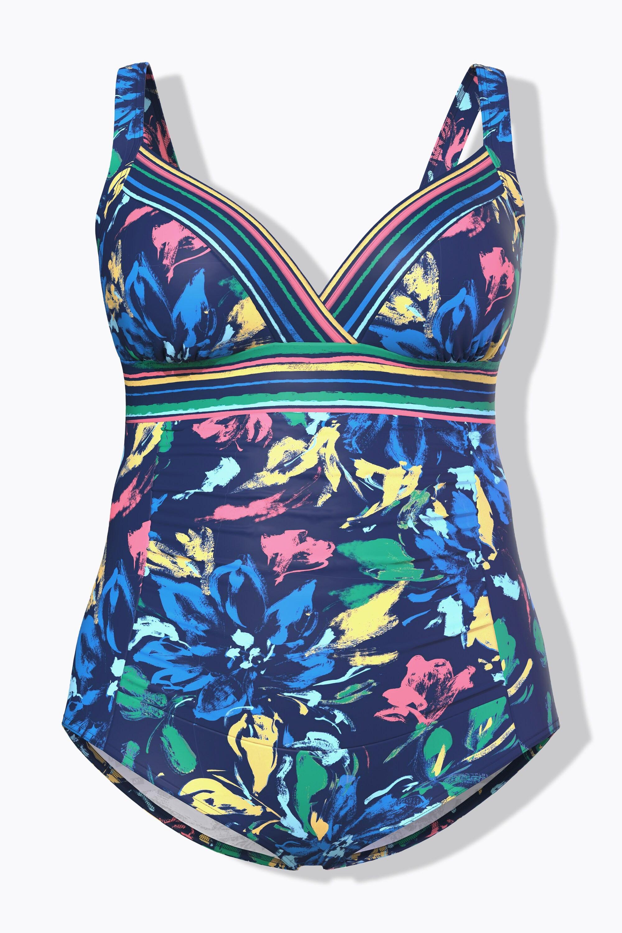 Ulla Popken Badeanzug, Softcups, V-Ausschnitt, Powermesh