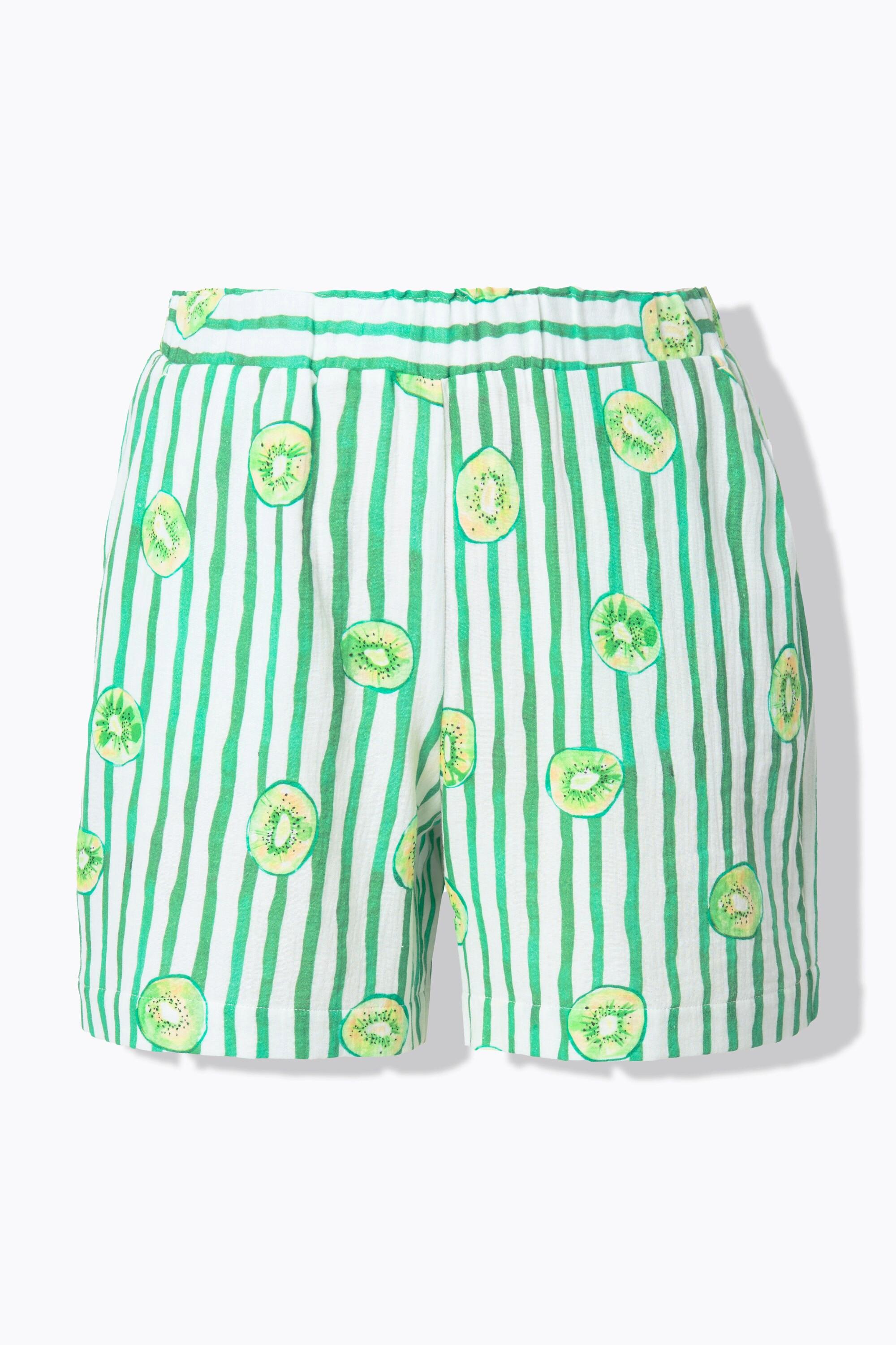 Studio Untold Streifenshorts Musselin, Wide Legs, Fruitprint, Elastikbund