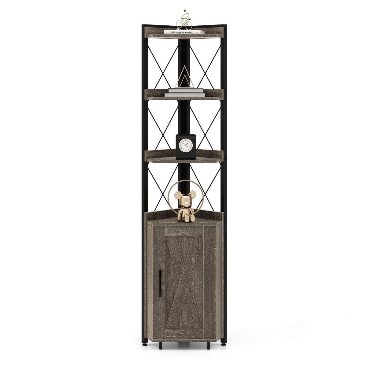 B2X 6-stöckiges Bücherregal Standregal industriell Hochschrank schmal mit 4 Ablagen 48 x 32 x 180 cm Rustikales Grau