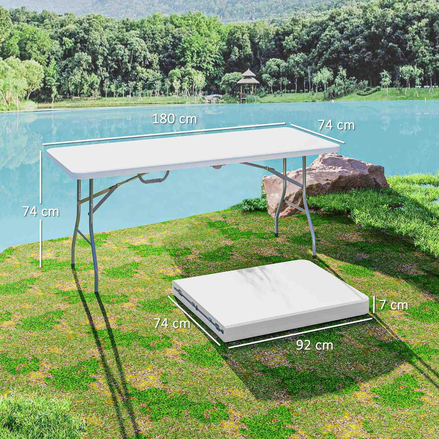 Northio Gartentisch Klappbar 180 x 74 cm Wetterfest Buffettisch mit Tragegriff Klapptisch Campingtisch für Garten Terrasse und Balkon Weiß Aosom