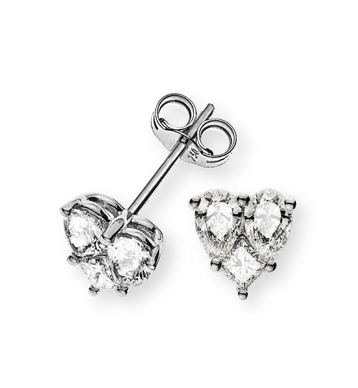 MUAU Schmuck Ohrstecker Herz 750/18K Weissgold Diamant 0.96ct.