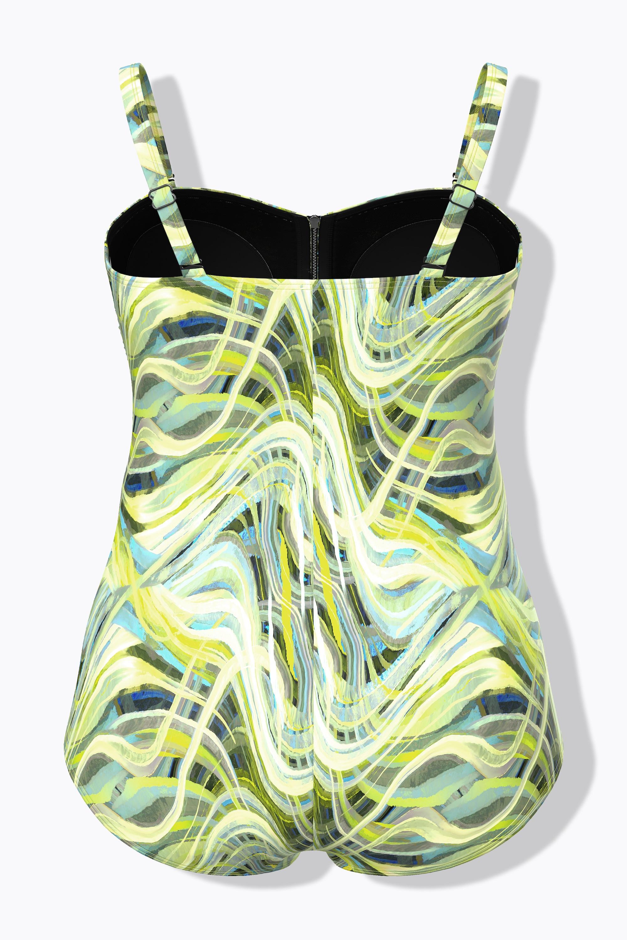 Ulla Popken Badeanzug, Wellenmuster, Softcups, Zipper