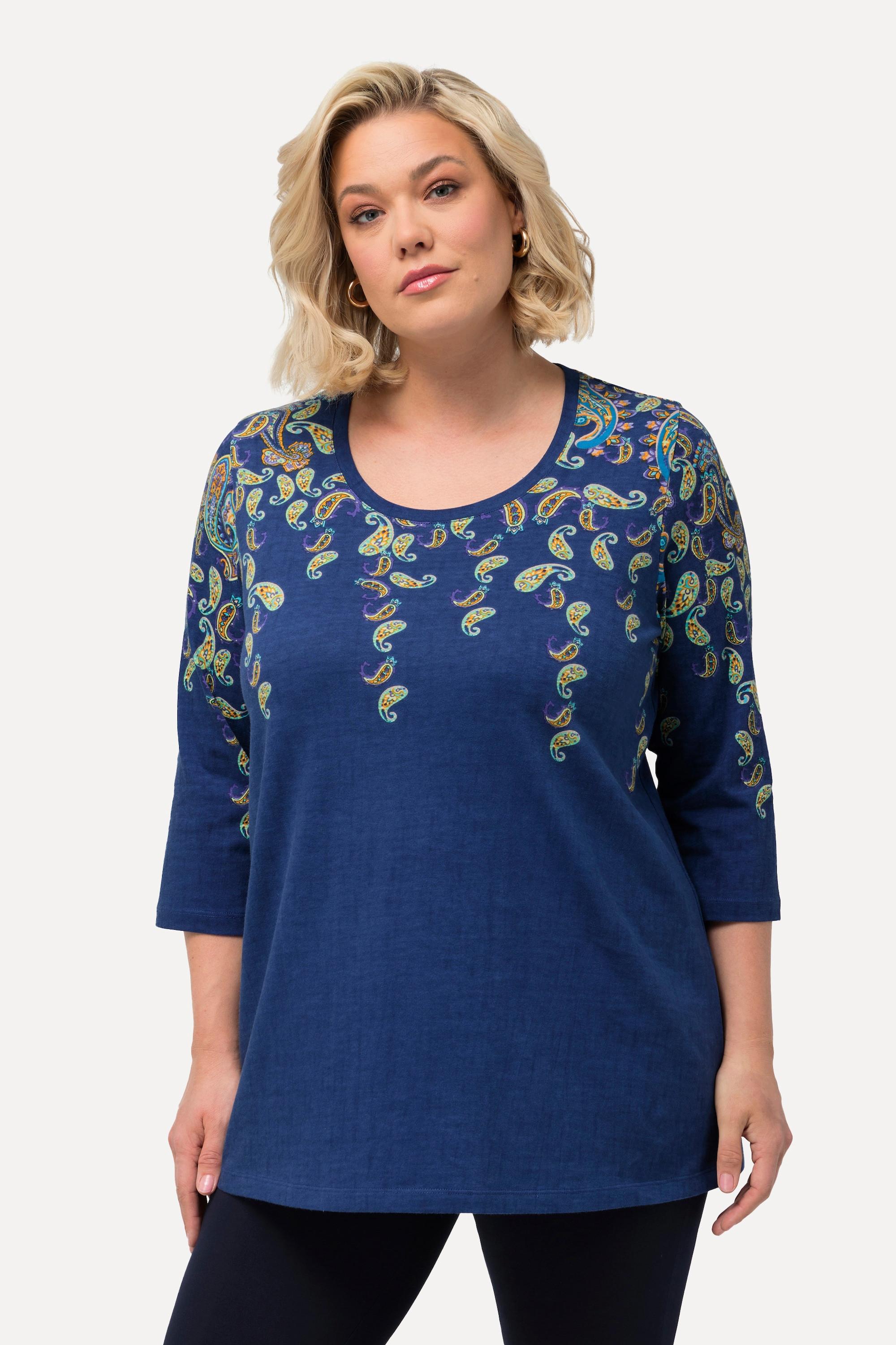 Ulla Popken Longshirt Bordürendruck Rundhals 3/4-Arm
