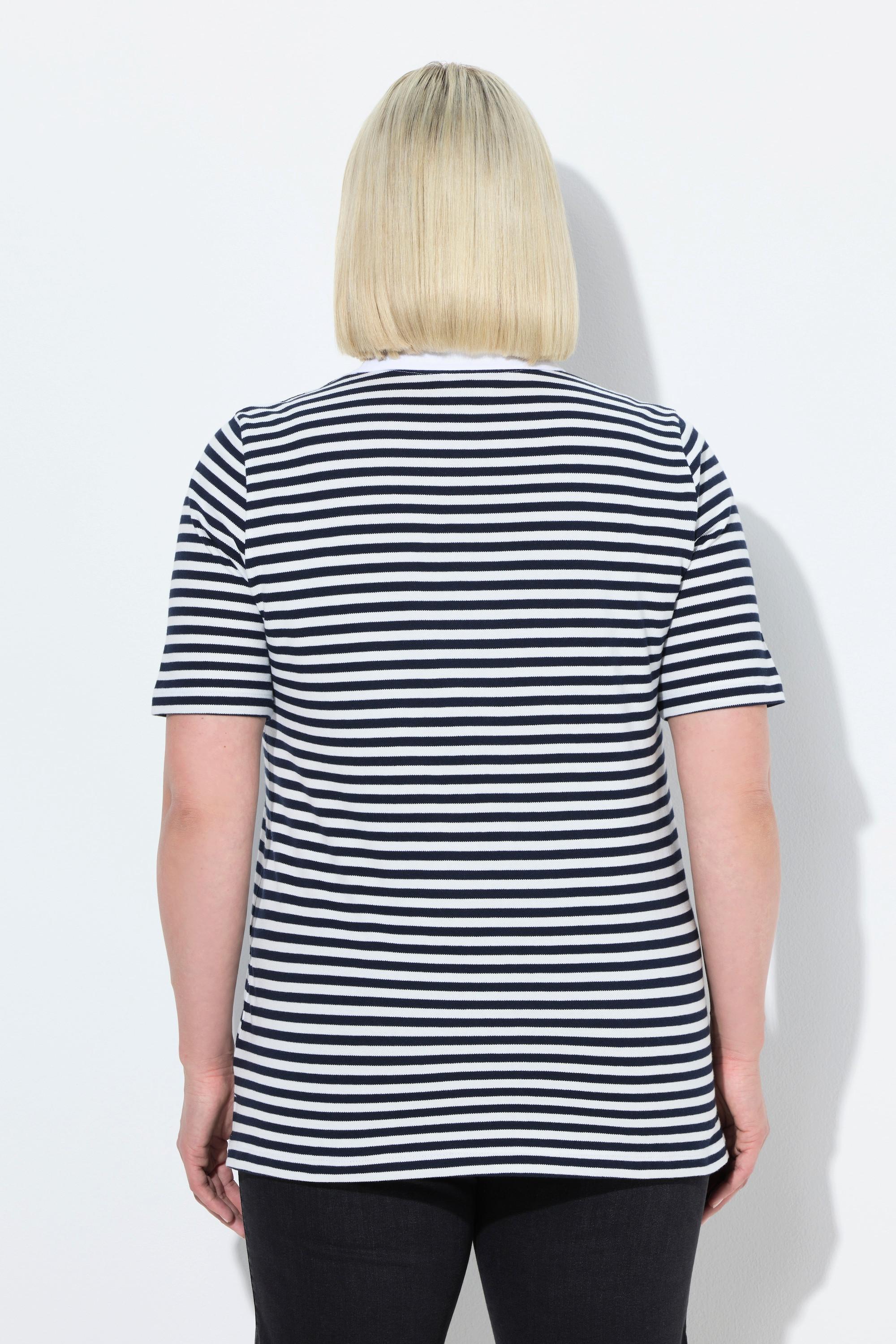 Ulla Popken Poloshirt Classic Fit Piqué Ringel Halbarm