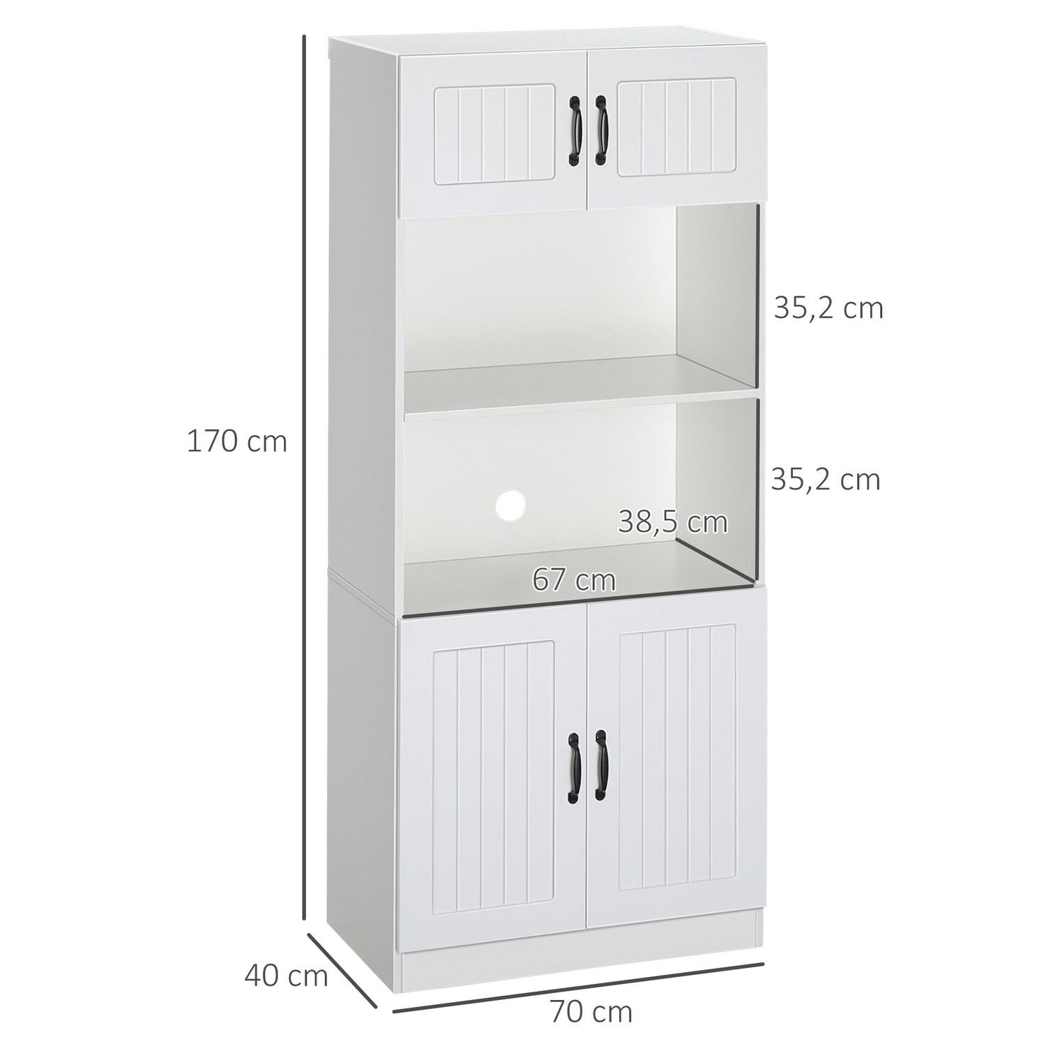 Northio Küchenschrank Küchenbuffet Hochschrank Mit 2 Regalen Und 2 Schränken Mit Verstellbaren Regalböden Mikrowellenregal Anti-Kipp-Gurt
