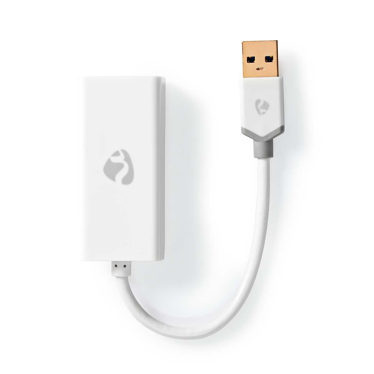 Nedis USB-Netzwerkkarte | USB 3.2 Gen 1 | 1 Gbps | USB-A Stecker | RJ45 Buchse | 0,20 m | Rund | Vergoldet | Blankes Kupfer | Weiß | Box